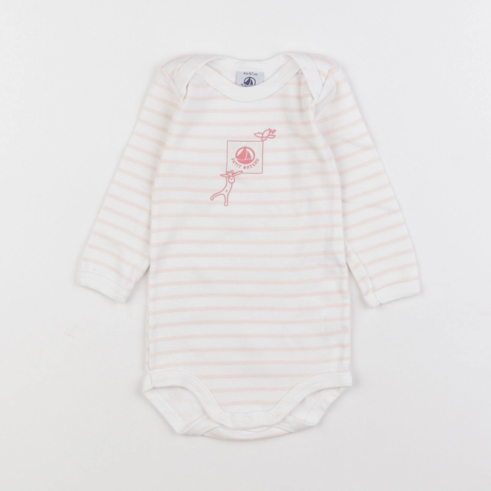 Petit Bateau - body blanc, rose - 6 mois