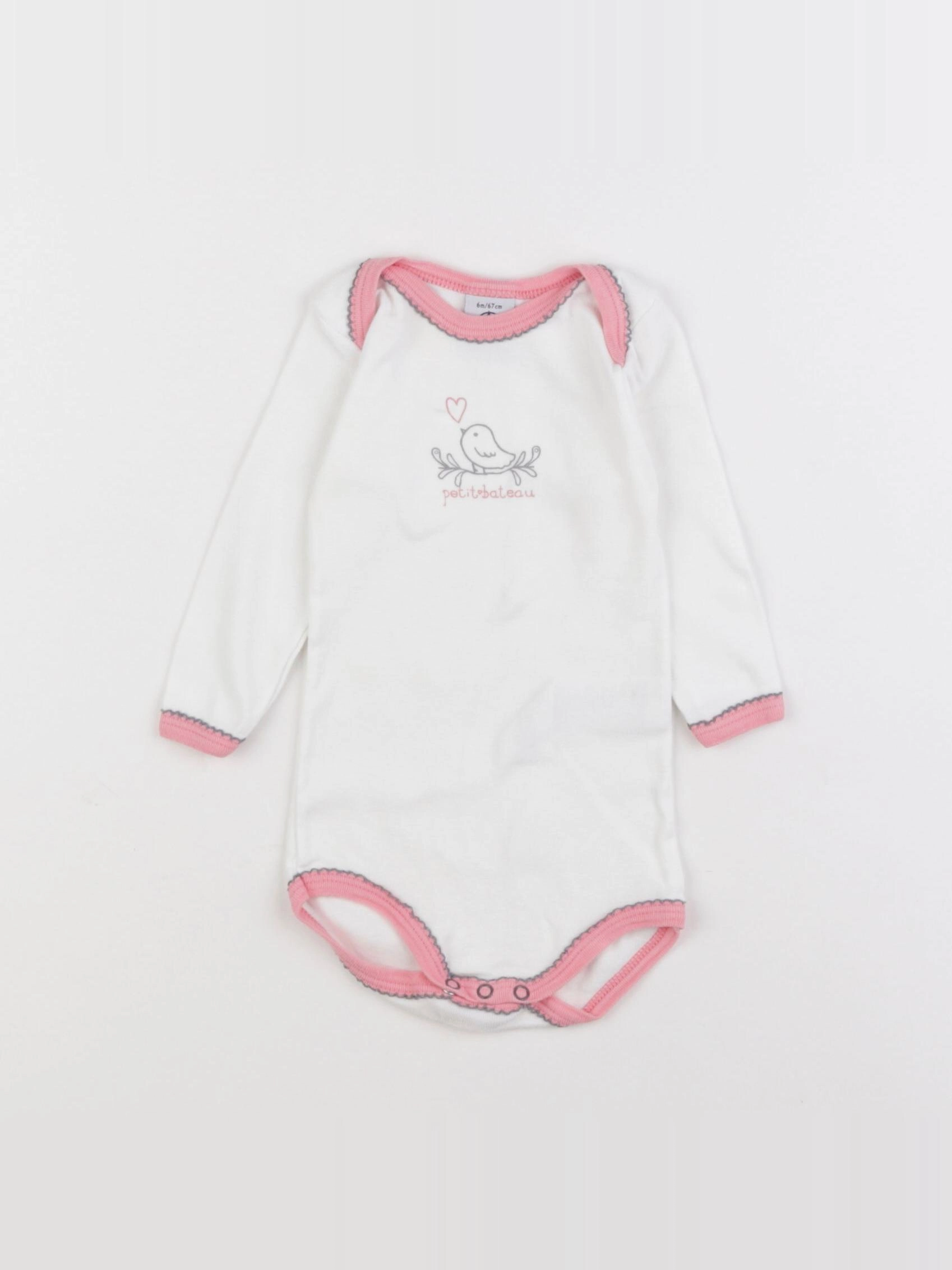 Petit Bateau - body blanc, rose - 6 mois
