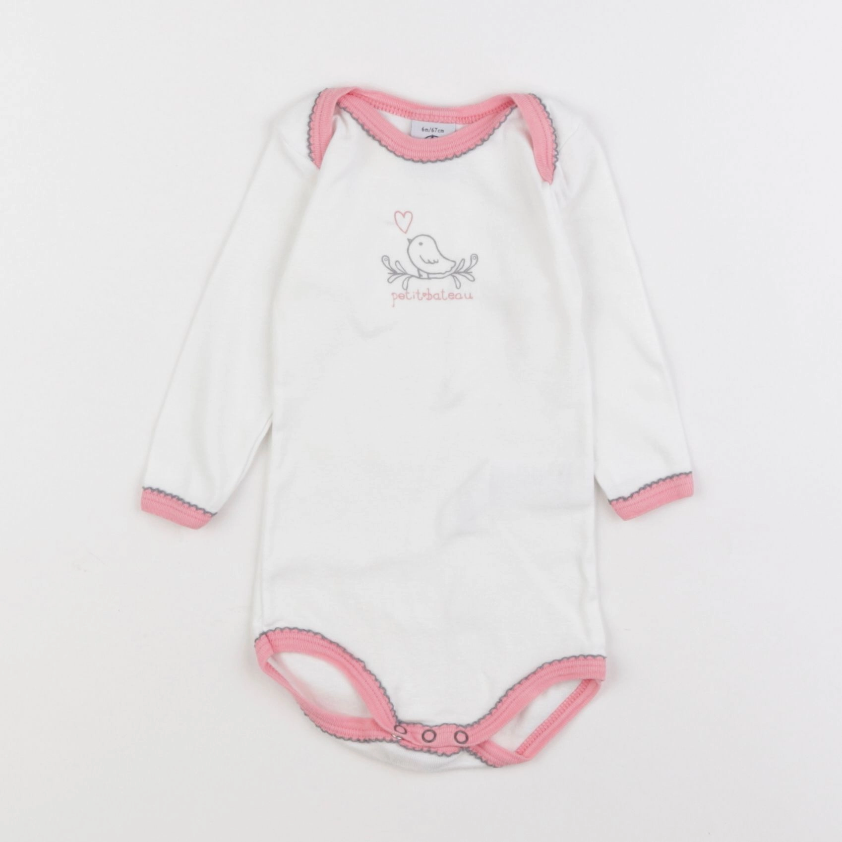 Petit Bateau - body blanc, rose - 6 mois
