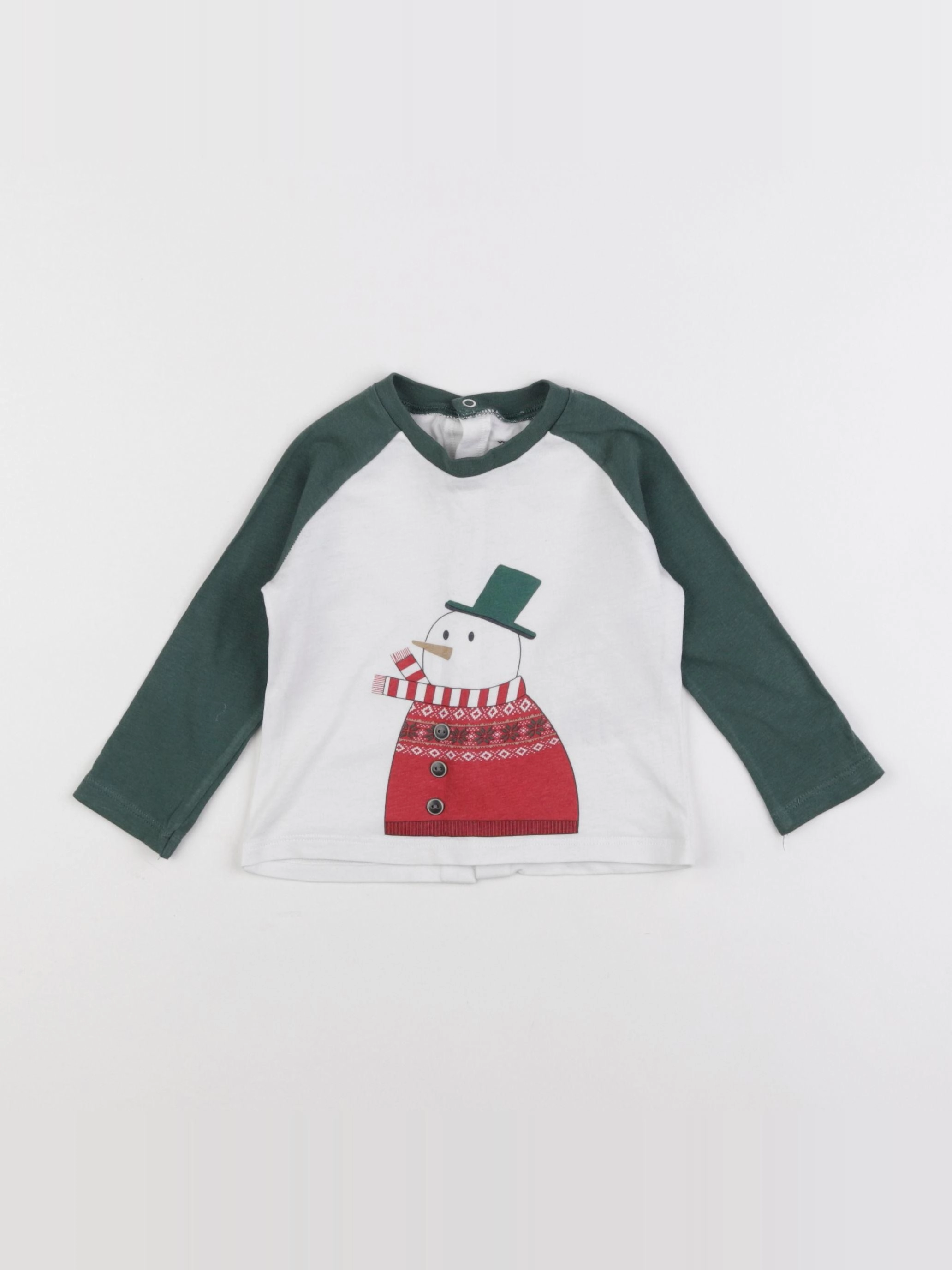 Vertbaudet - tee-shirt blanc, vert - 9 mois