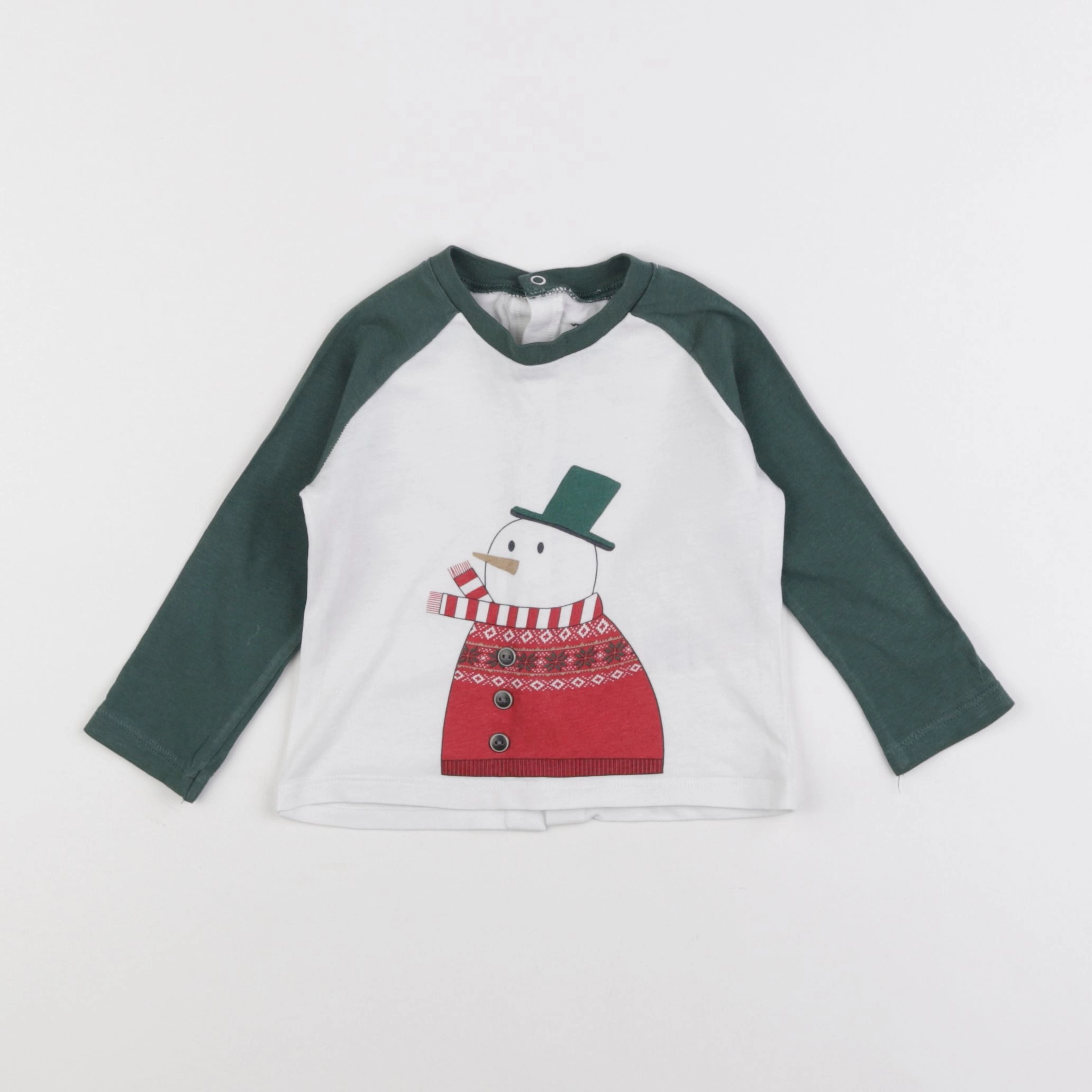 Vertbaudet - tee-shirt blanc, vert - 9 mois