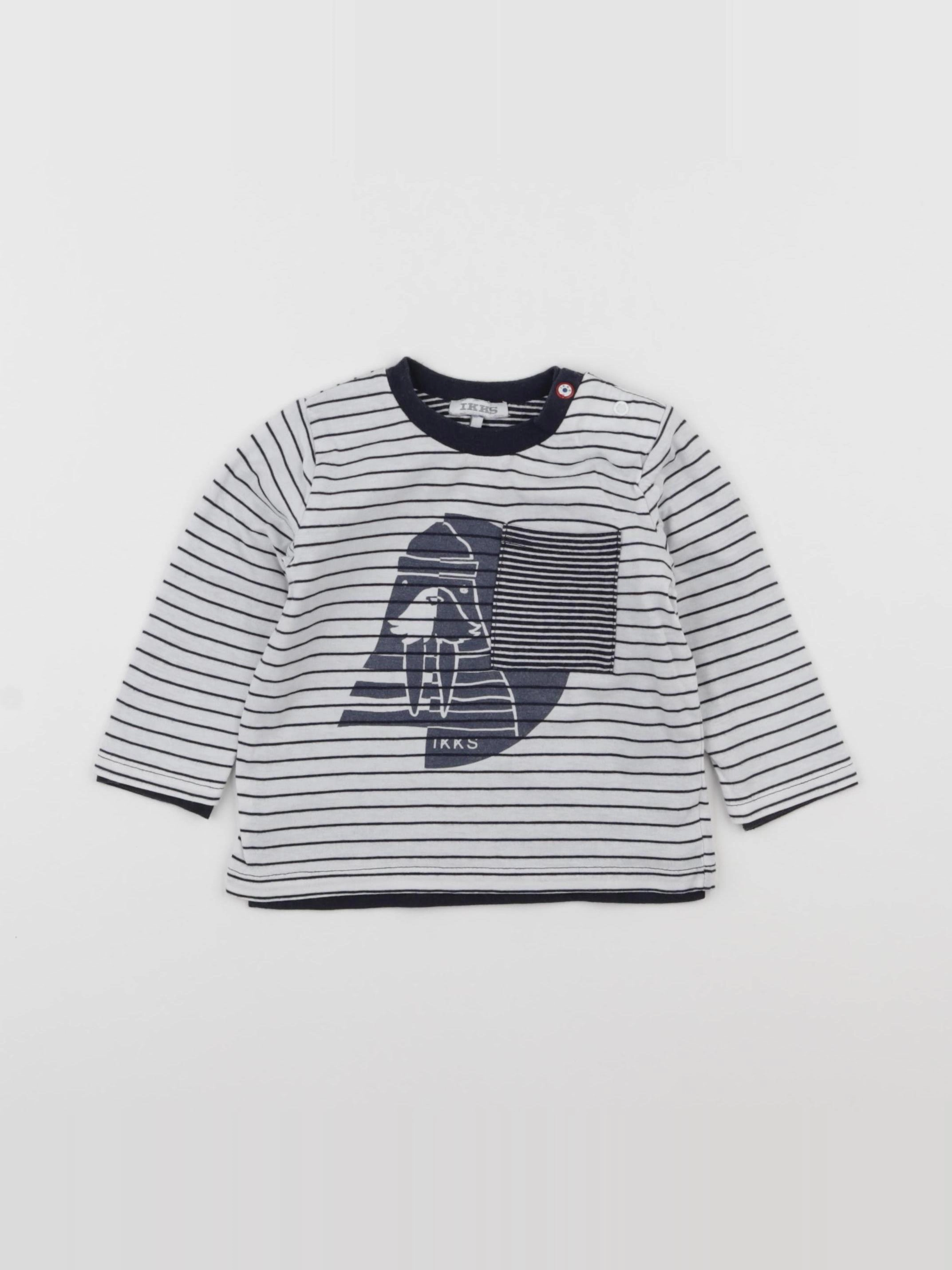 IKKS - tee-shirt blanc, bleu - 6 mois