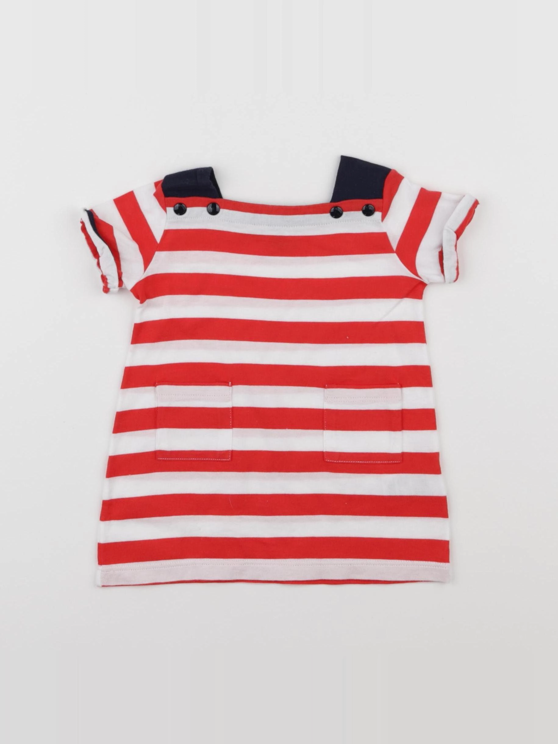 Petit Bateau - robe blanc, rouge - 3 mois