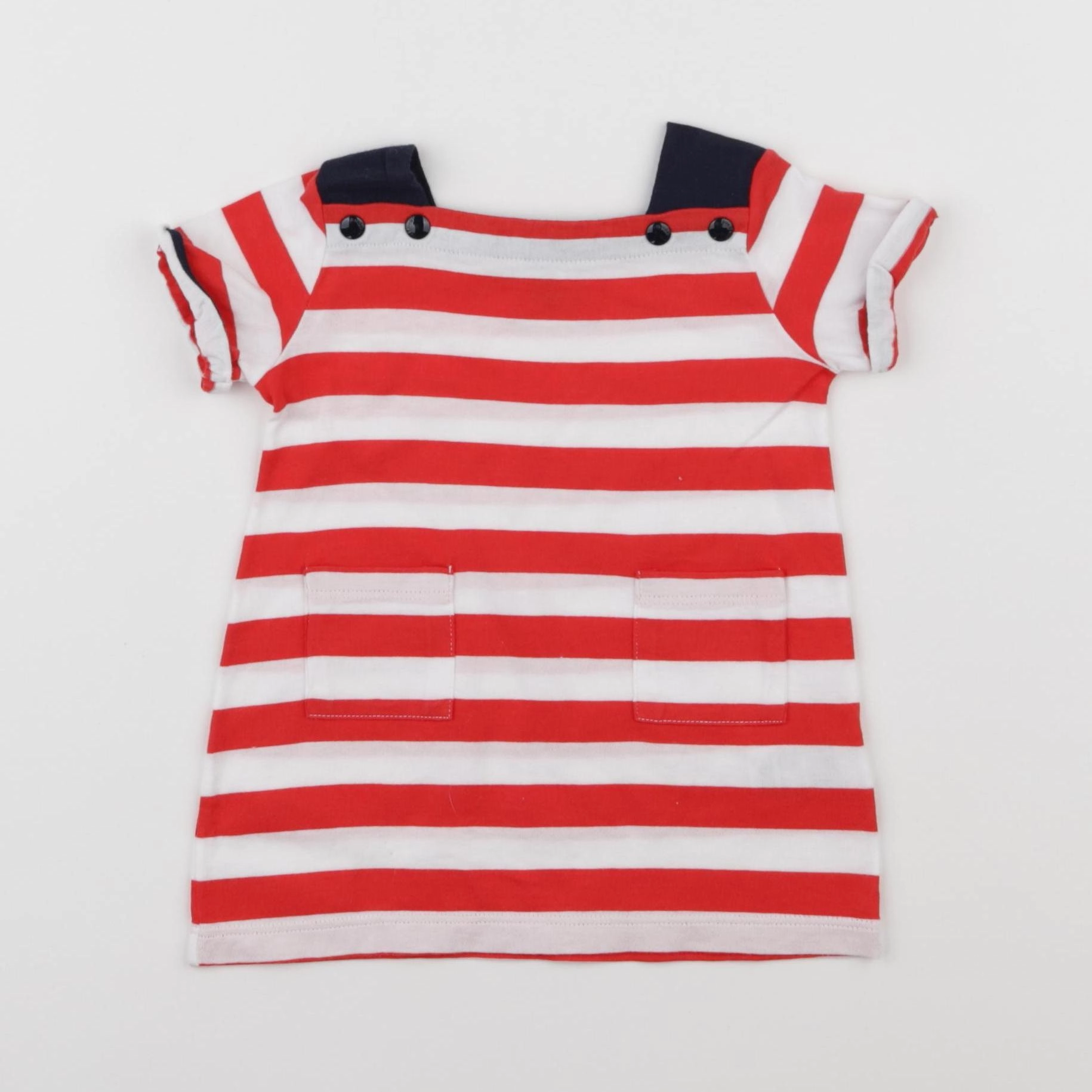 Petit Bateau - robe blanc, rouge - 3 mois