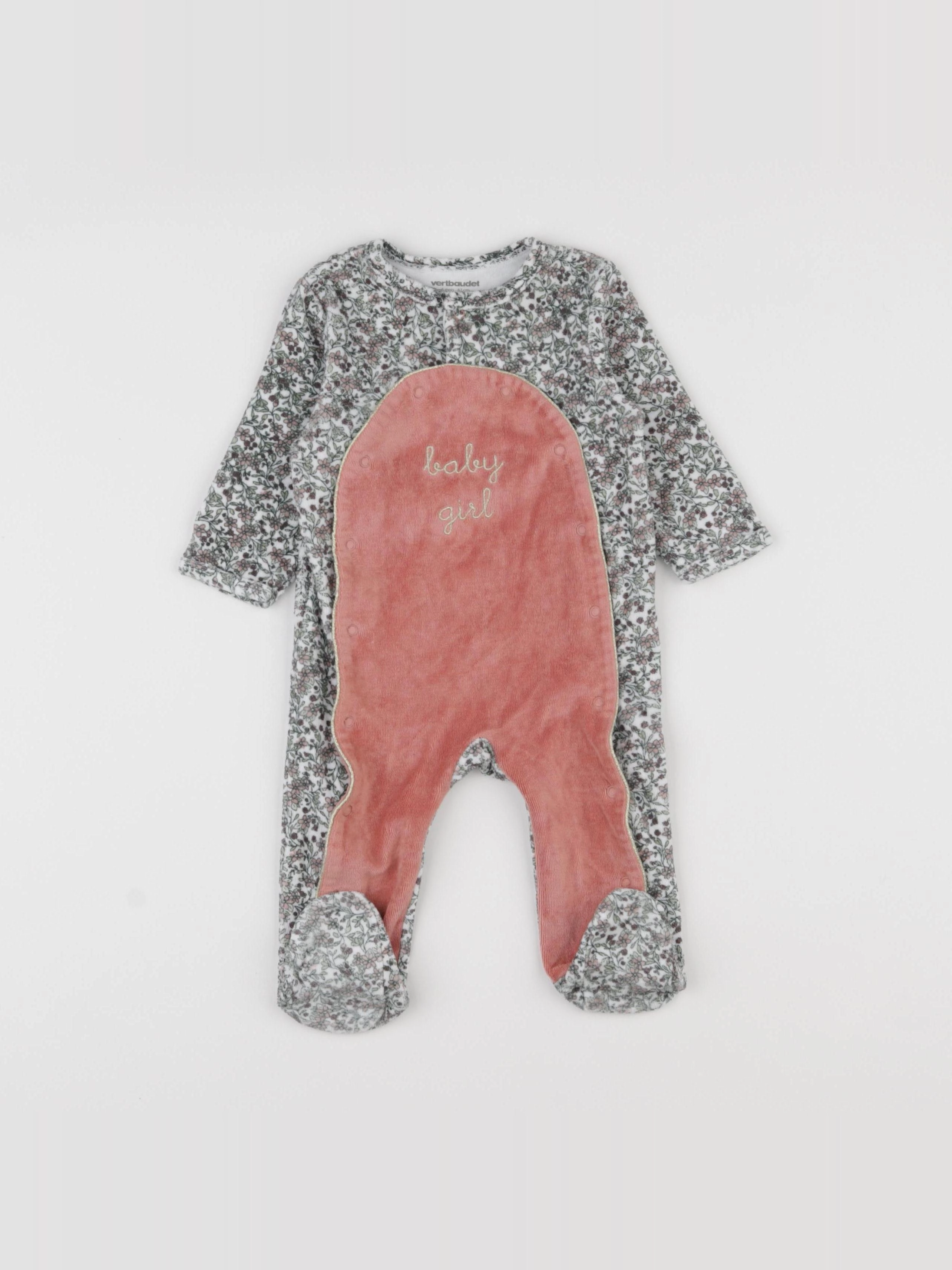 Vertbaudet - pyjama velours rose, vert - 6 mois