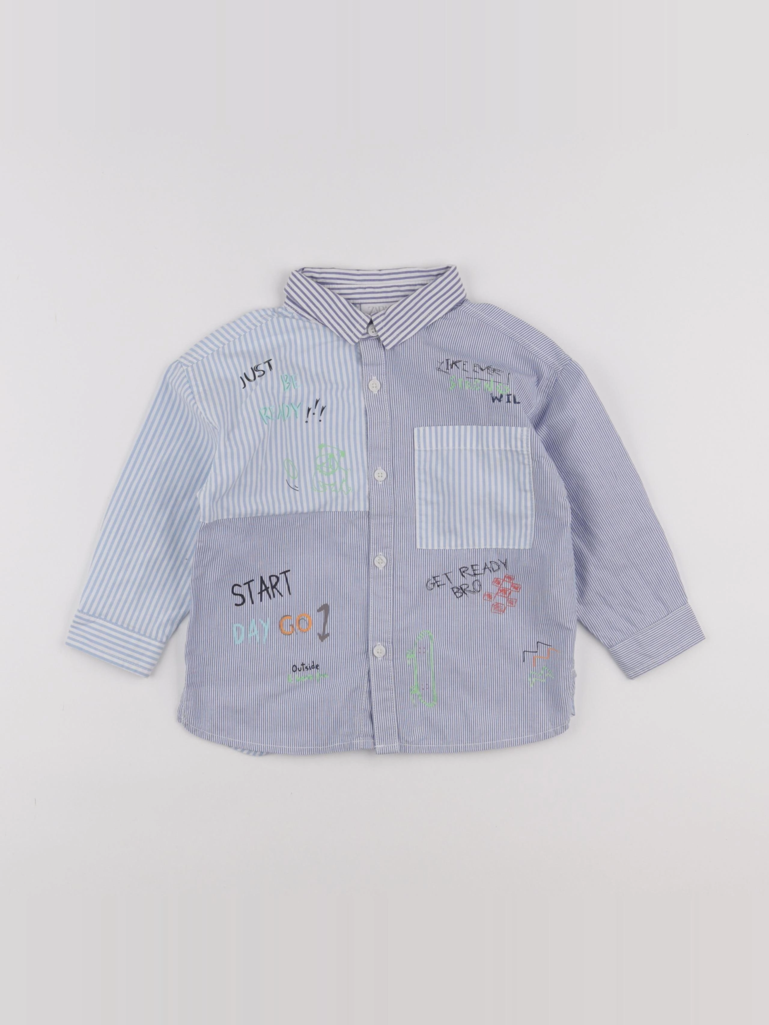 Zara - chemise bleu, blanc - 18 mois à 2 ans