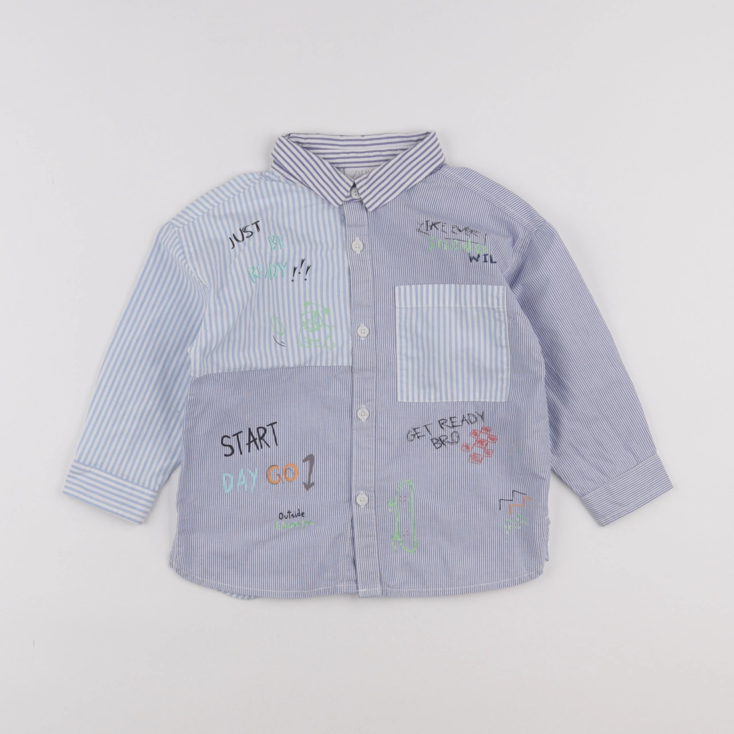 Zara - chemise bleu, blanc - 18 mois à 2 ans