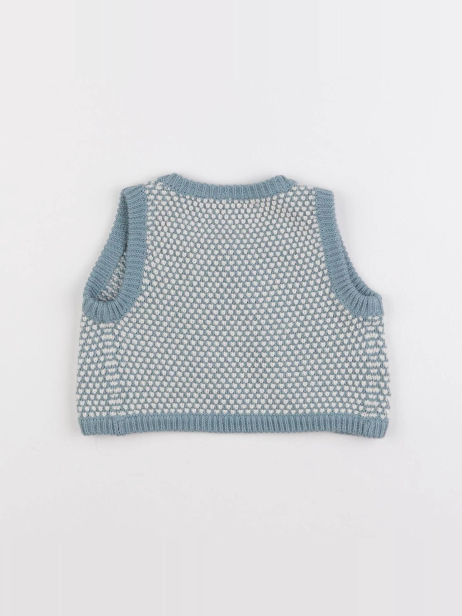 Petite Lucette - gilet bleu, blanc - 6 mois
