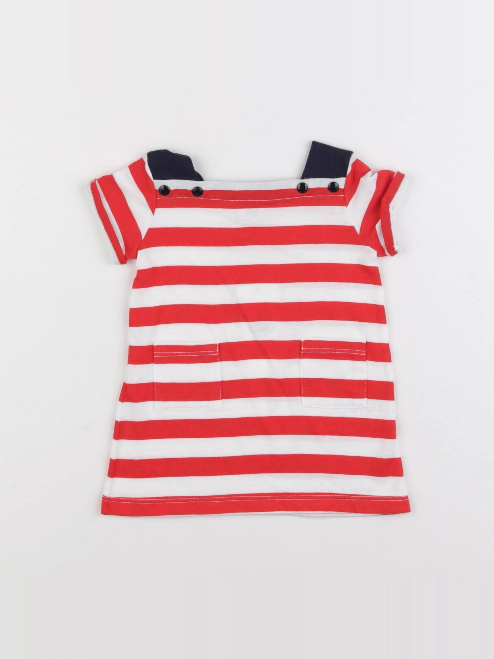 Petit Bateau - robe blanc, rouge - 3 mois