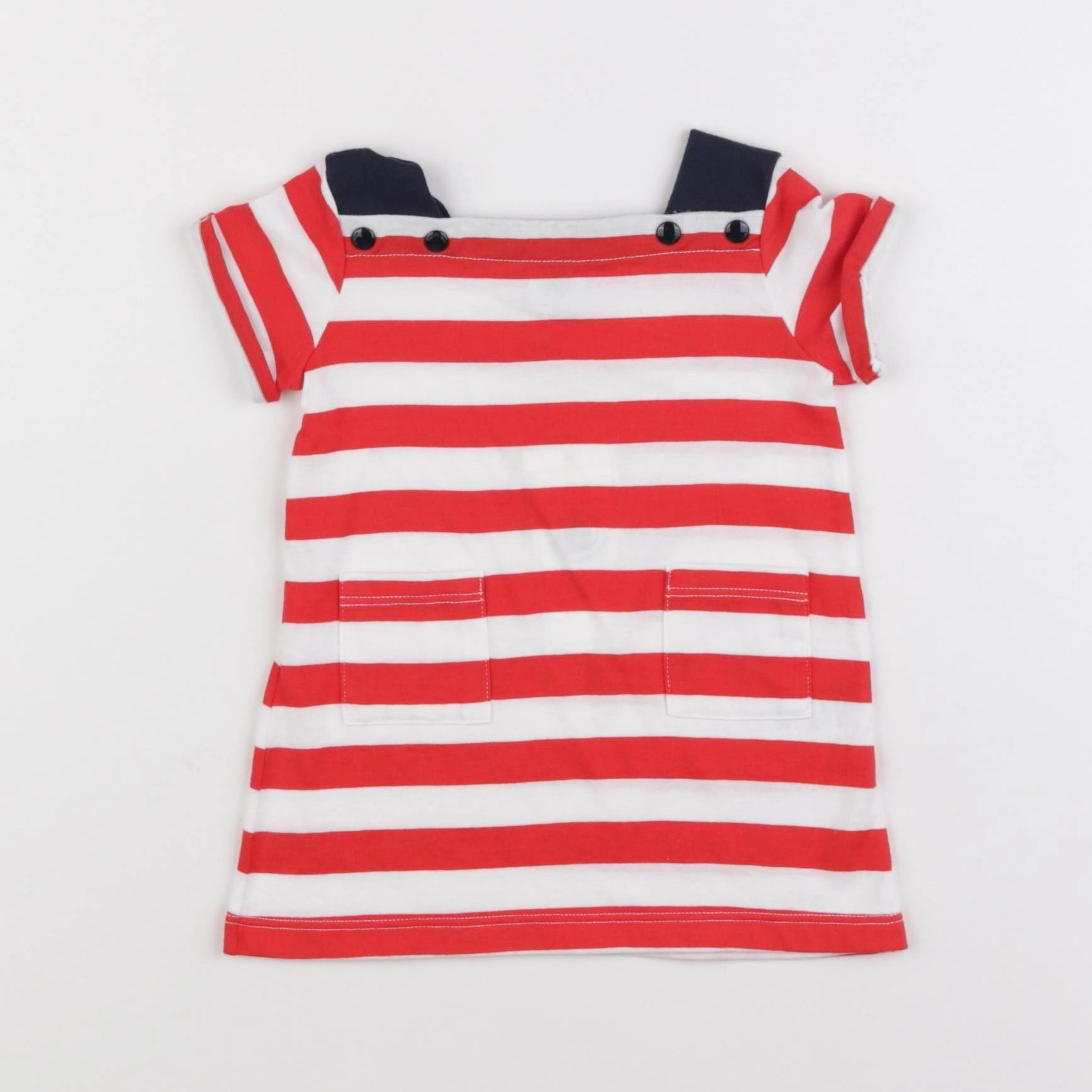 Petit Bateau - robe blanc, rouge - 3 mois