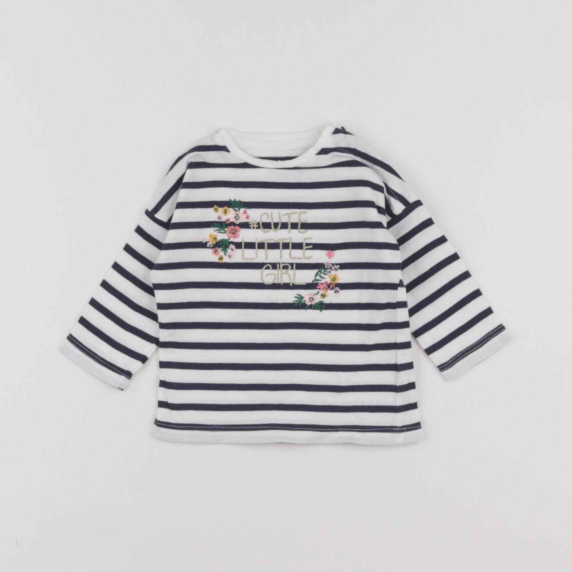 Vertbaudet - tee-shirt blanc, bleu - 3 mois