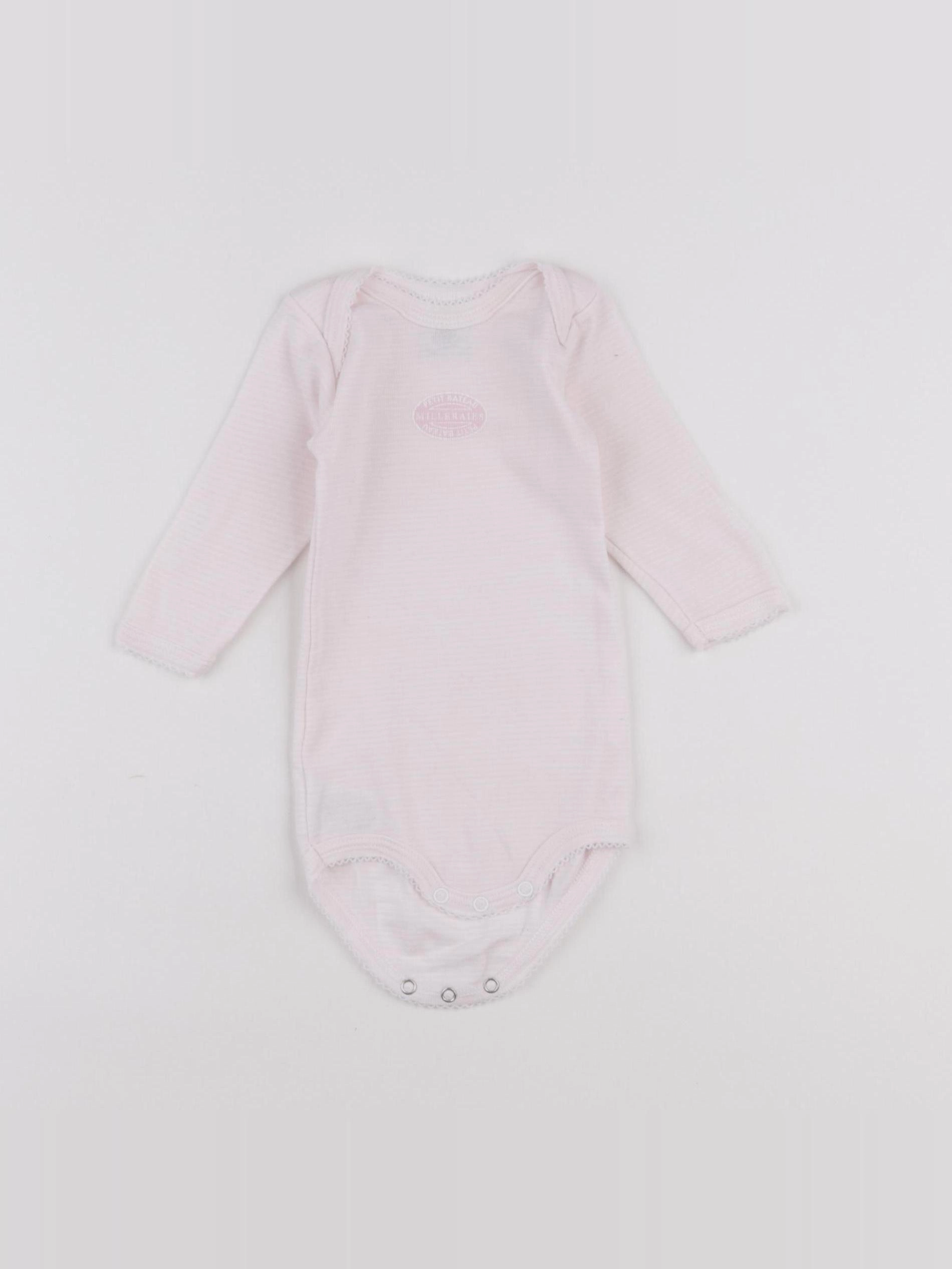 Petit Bateau - body blanc, rose - 3 mois