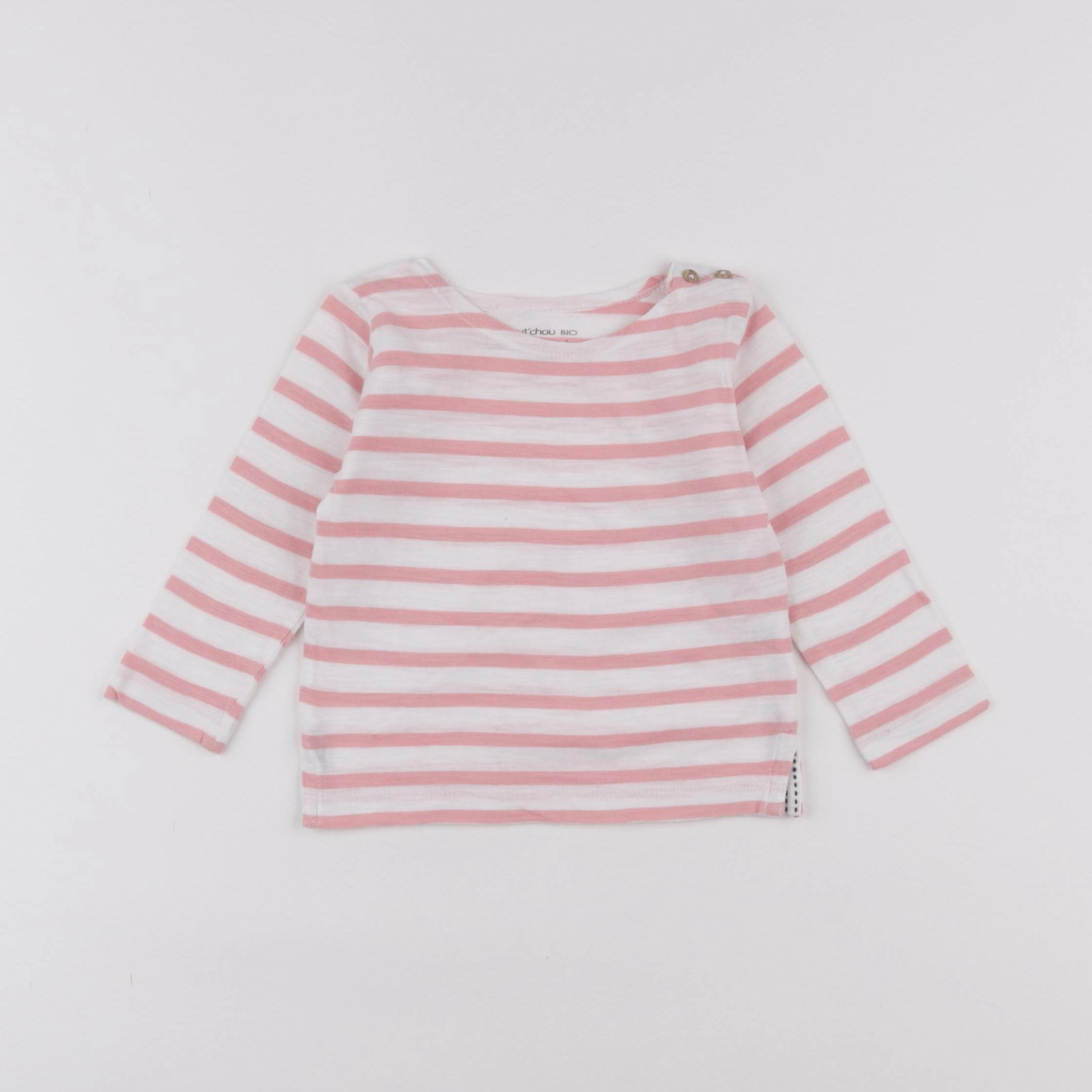 Boutchou - tee-shirt blanc, rose - 9 mois