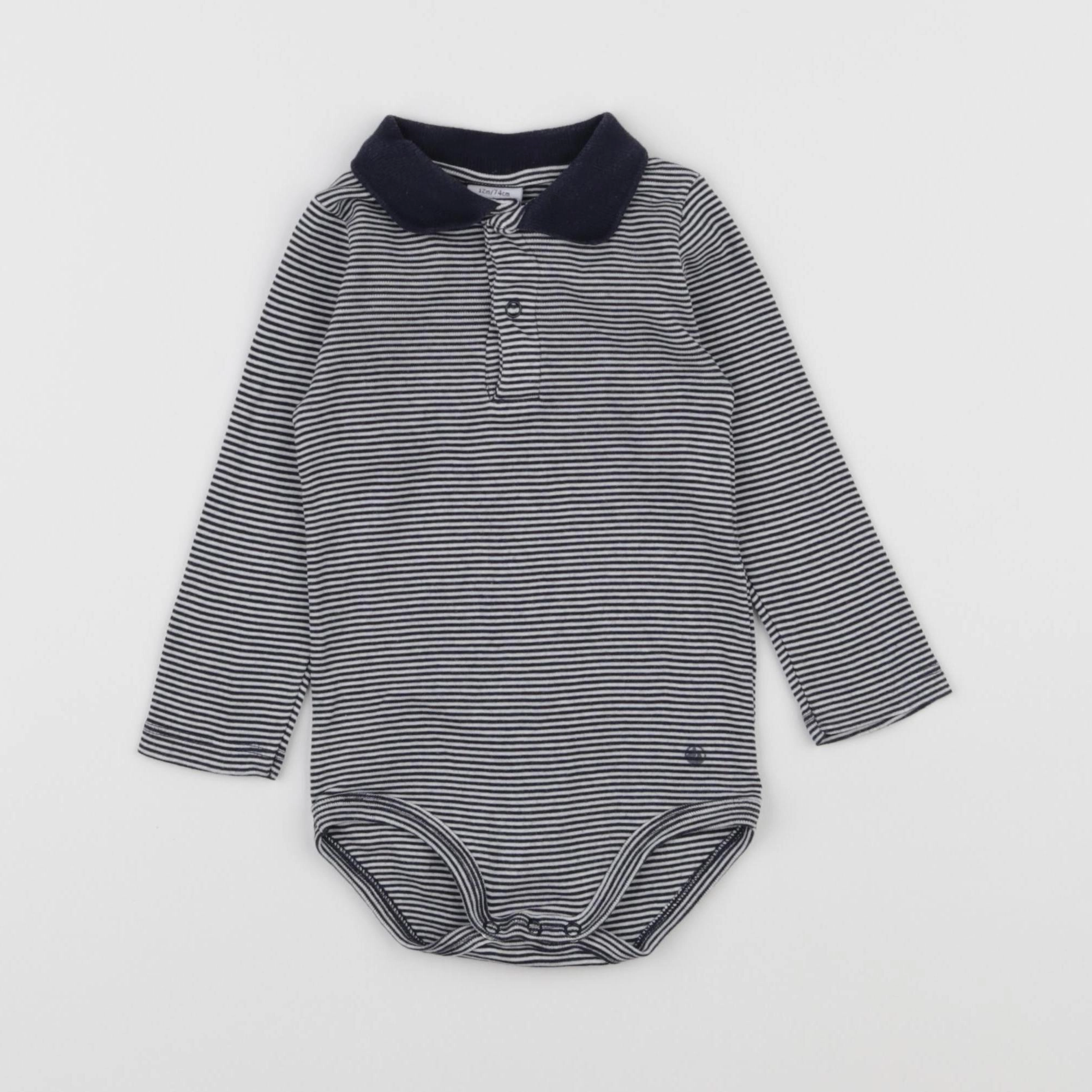 Petit Bateau - body à col bleu - 12 mois
