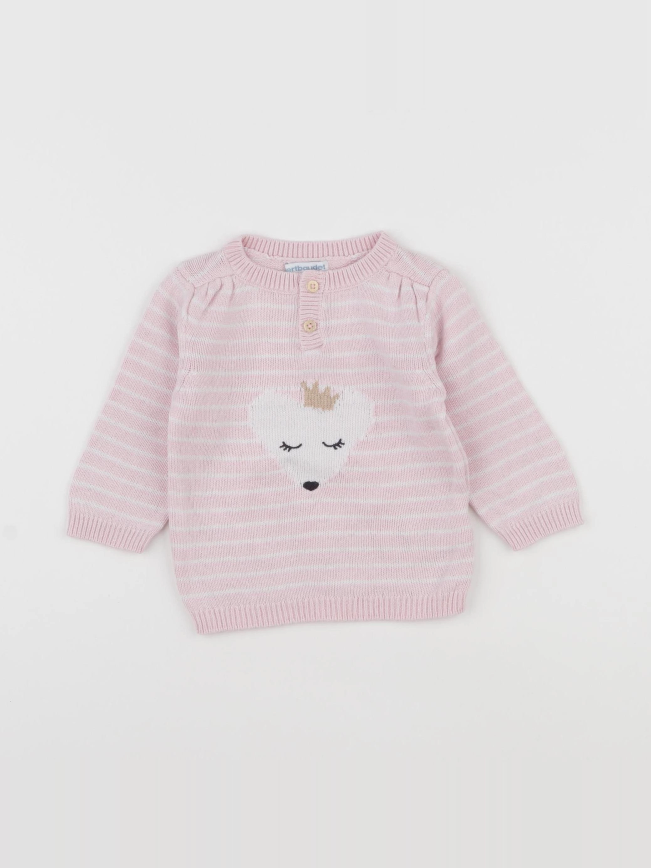 Vertbaudet - pull blanc, rose - 6 mois
