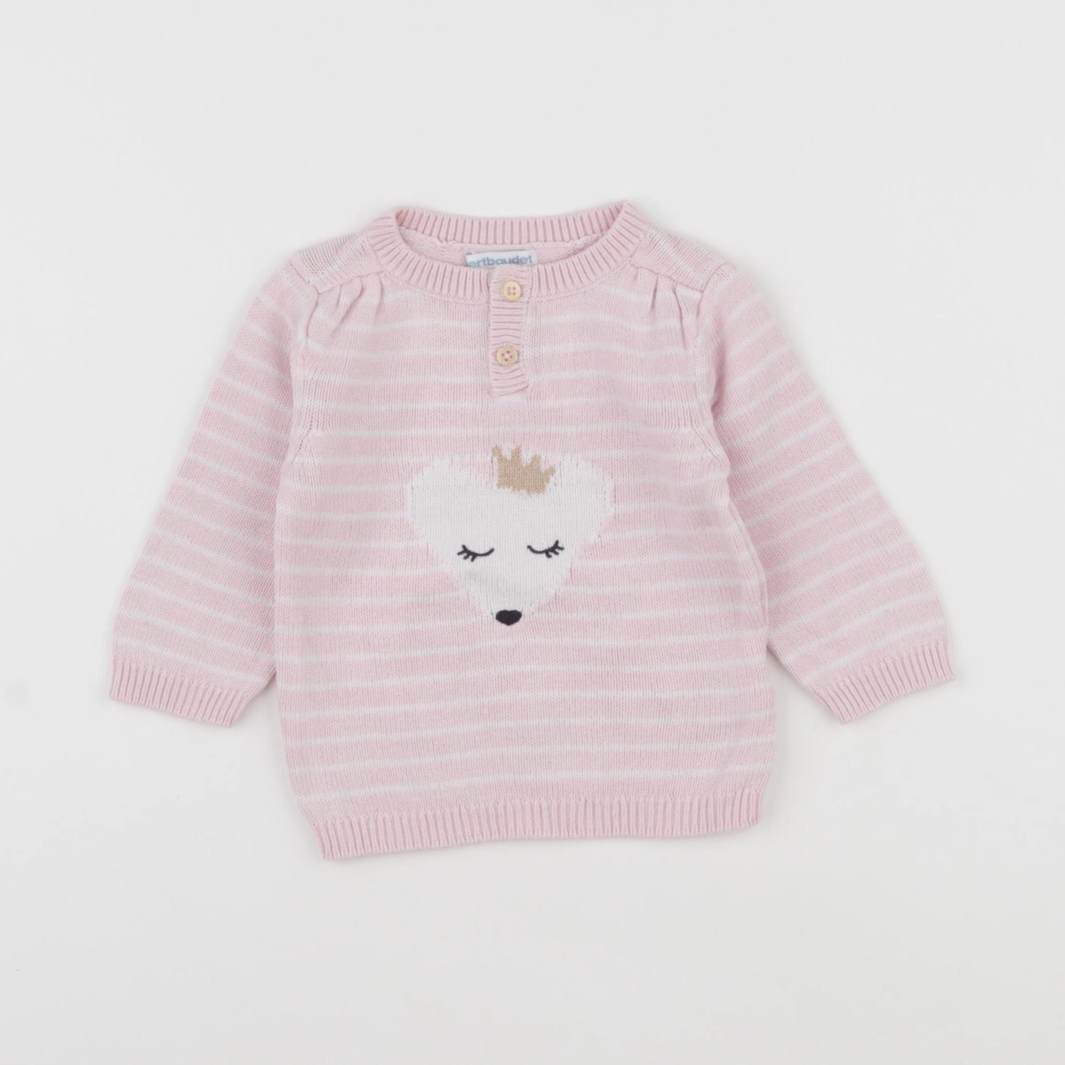 Vertbaudet - pull blanc, rose - 6 mois