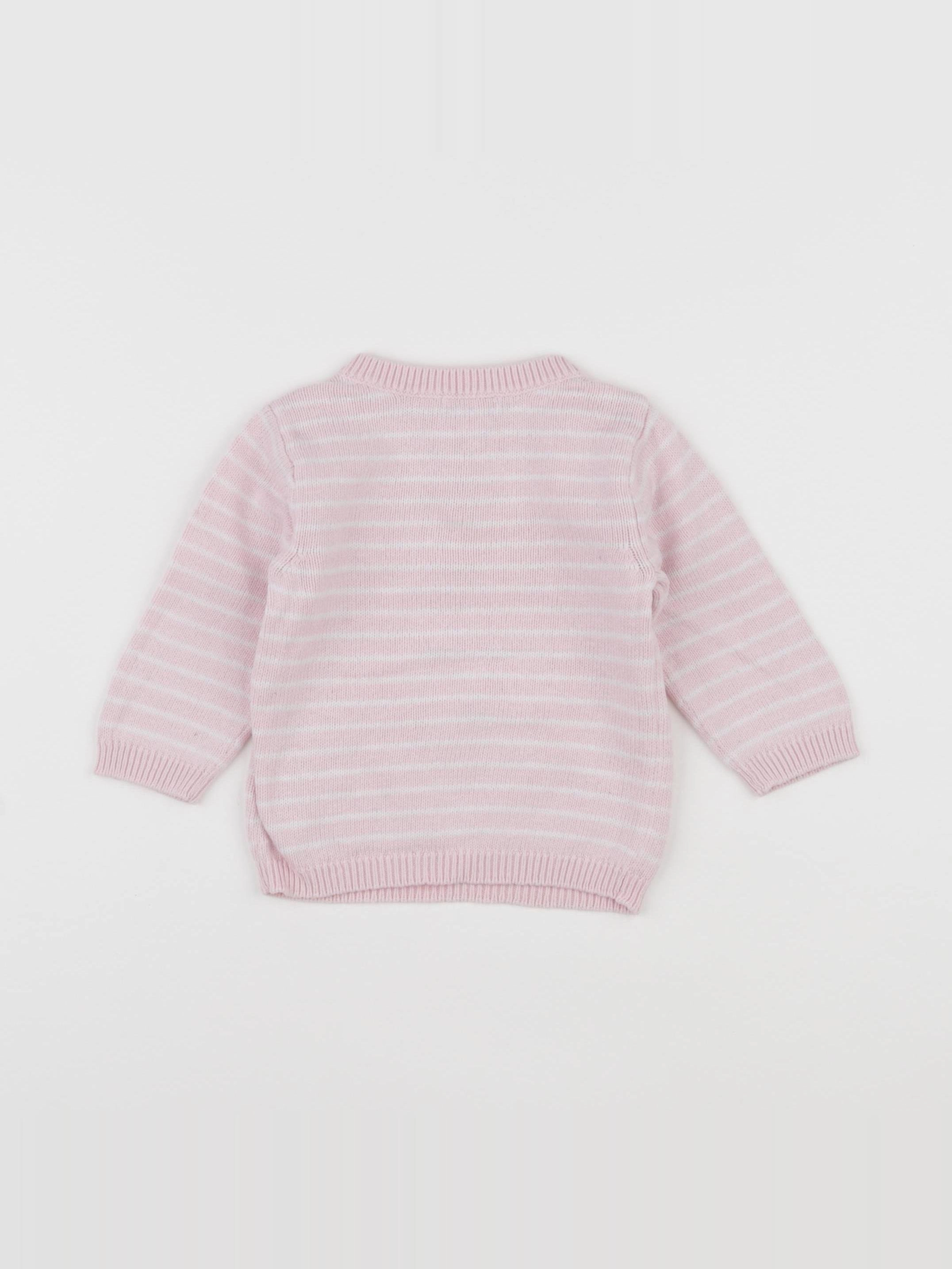 Vertbaudet - pull blanc, rose - 6 mois