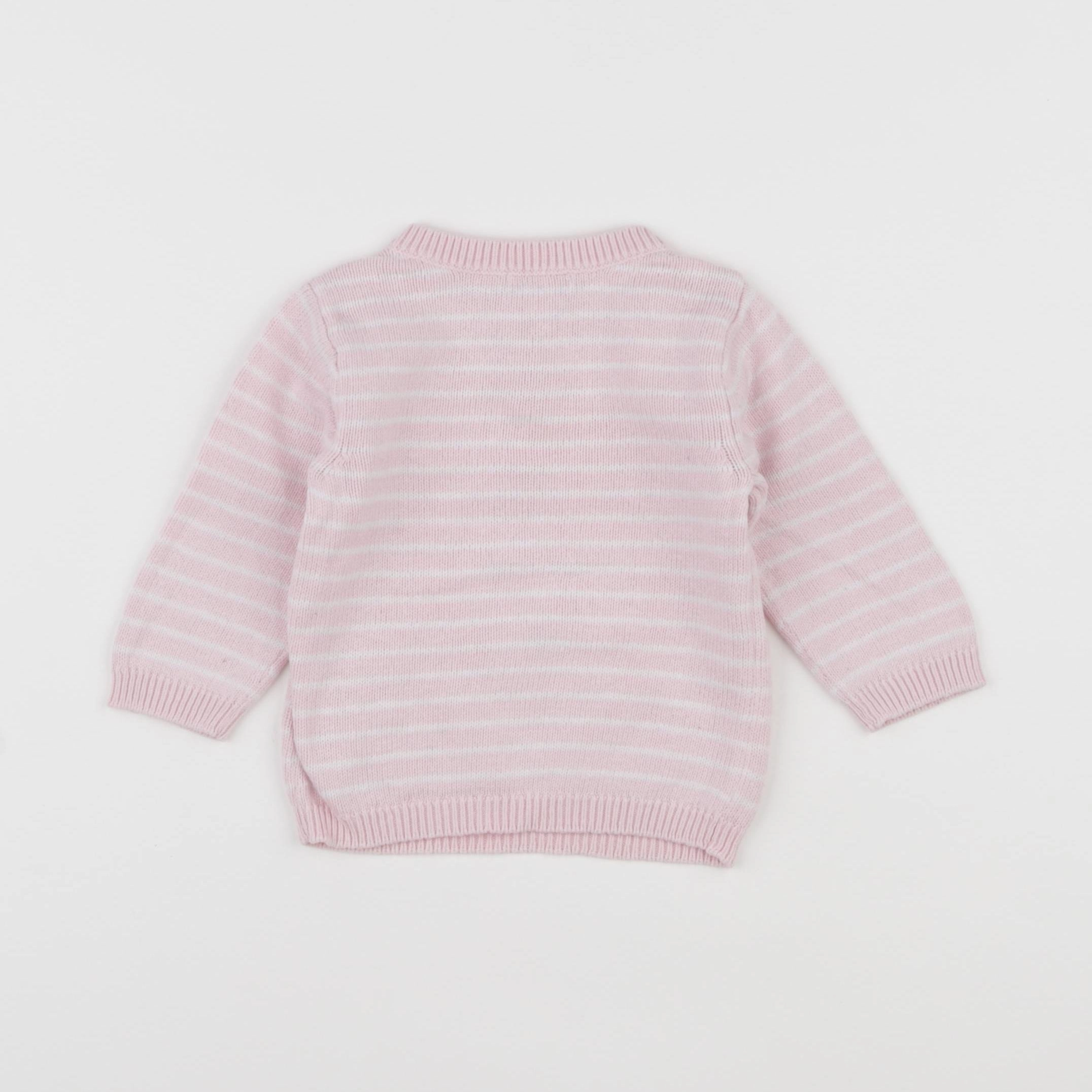 Vertbaudet - pull blanc, rose - 6 mois