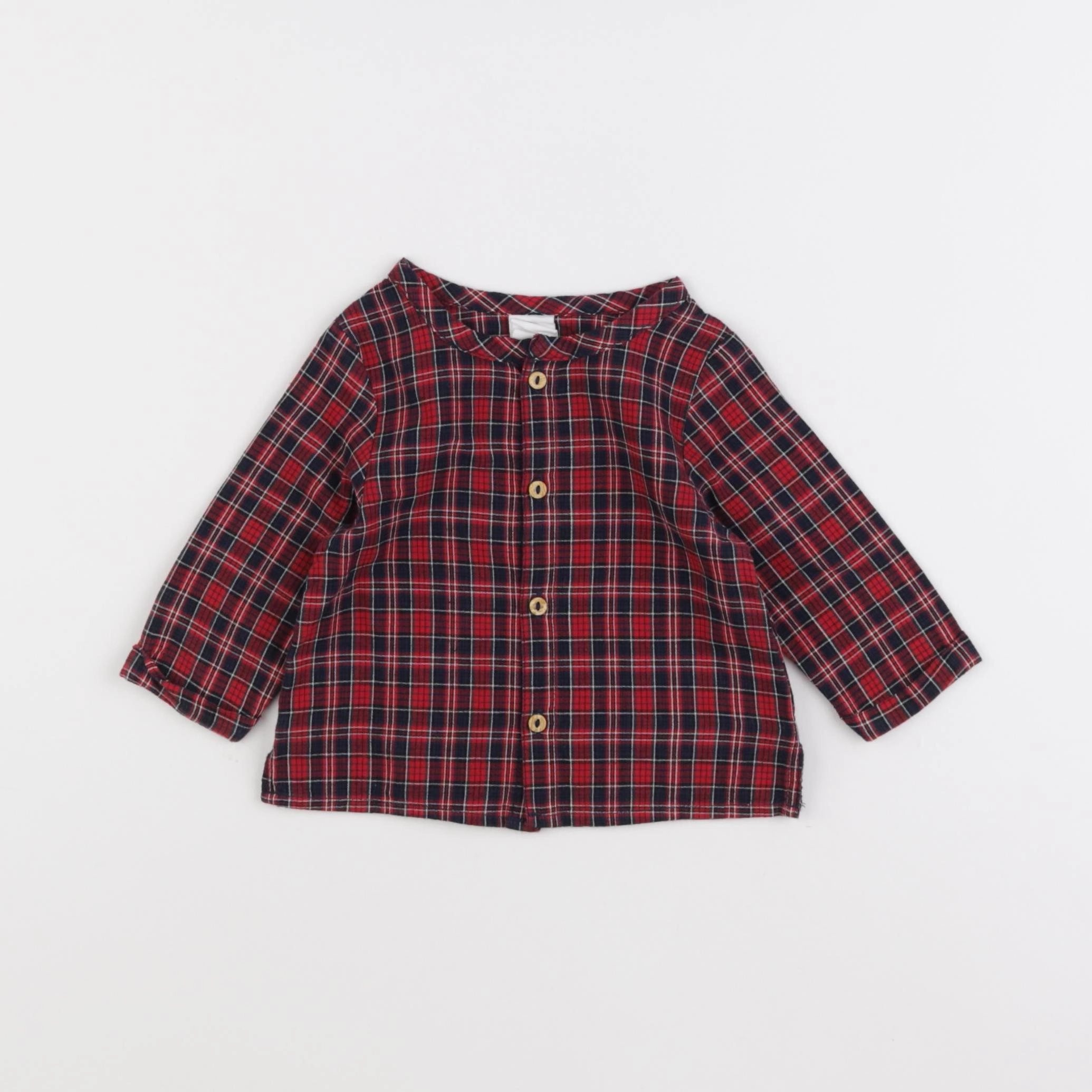 H&M - chemise bleu, rouge - 1/3 mois