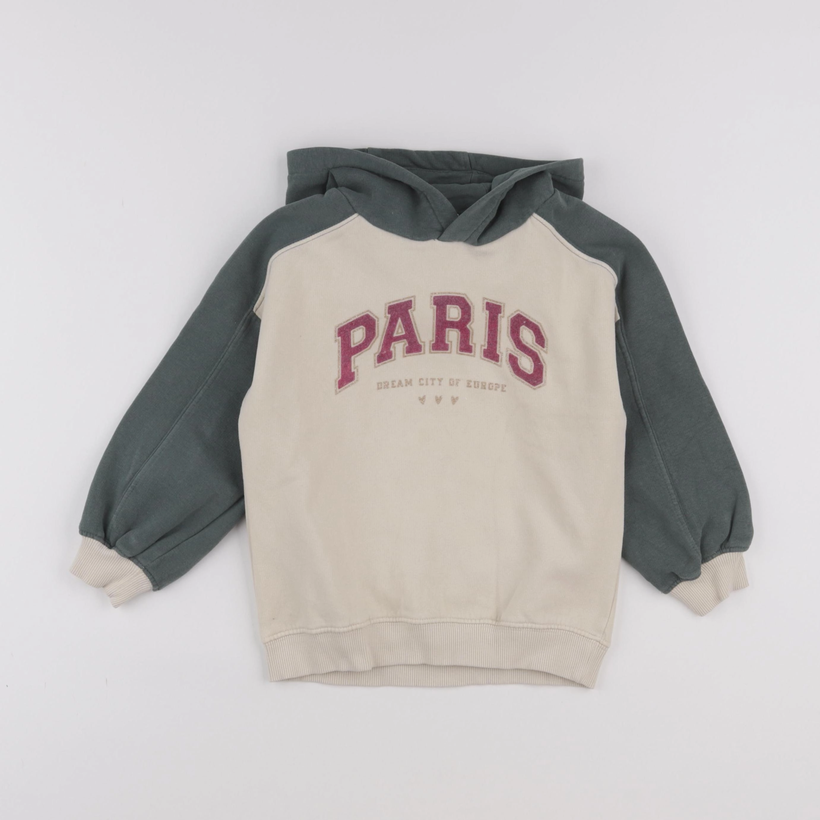 Vertbaudet - sweat beige, vert - 5 ans