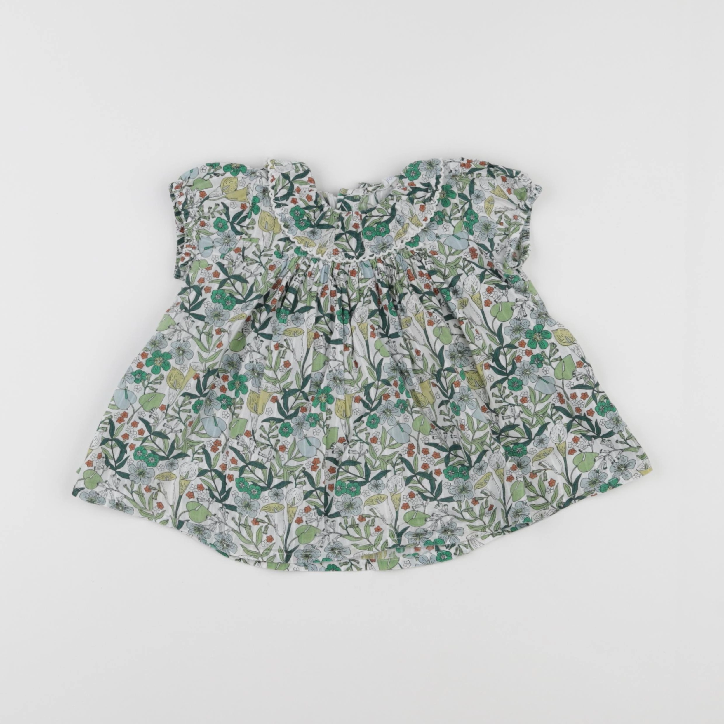 Boutchou - blouse blanc, vert - 12 mois