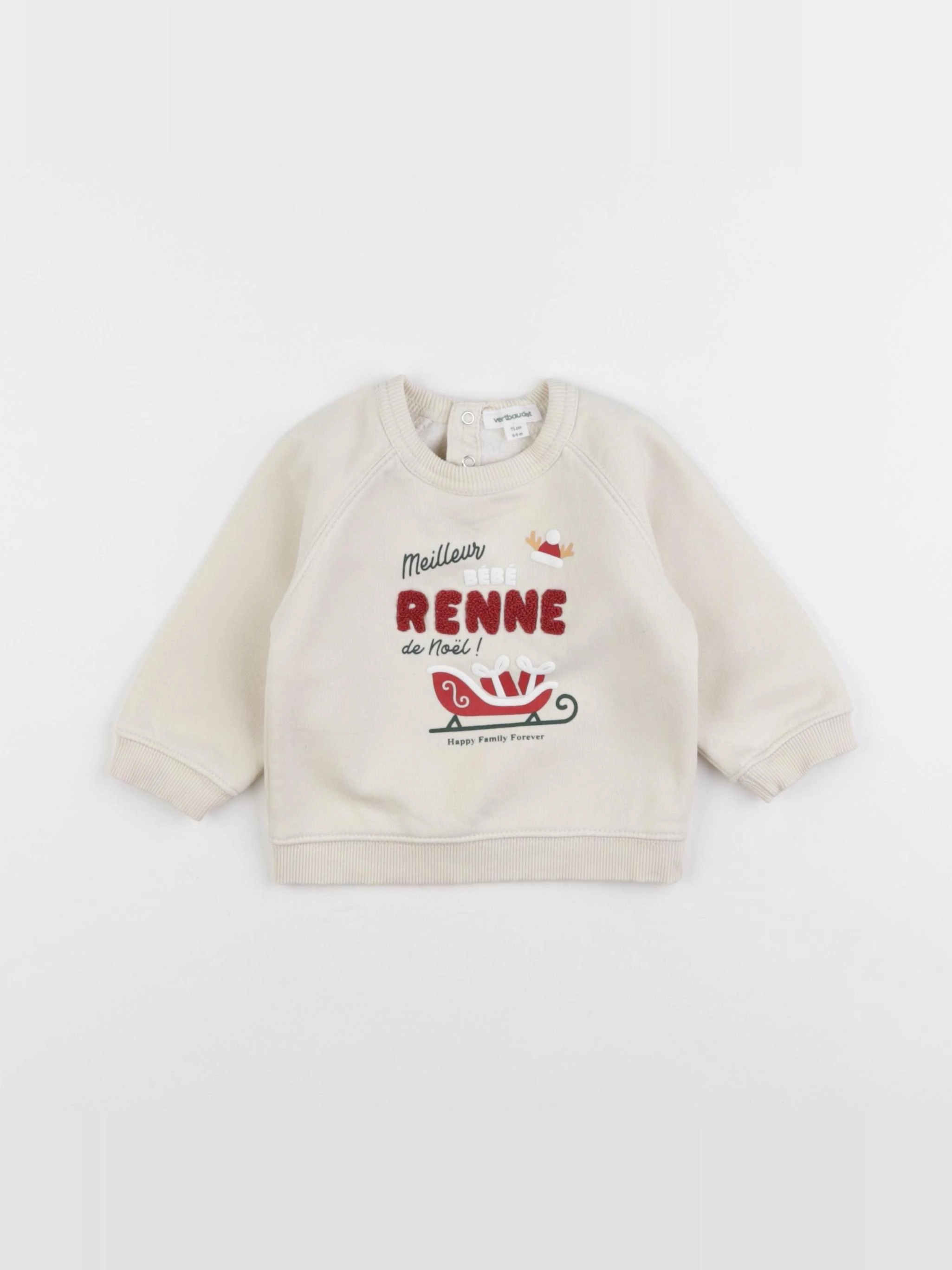 Vertbaudet - sweat beige - 6/9 mois