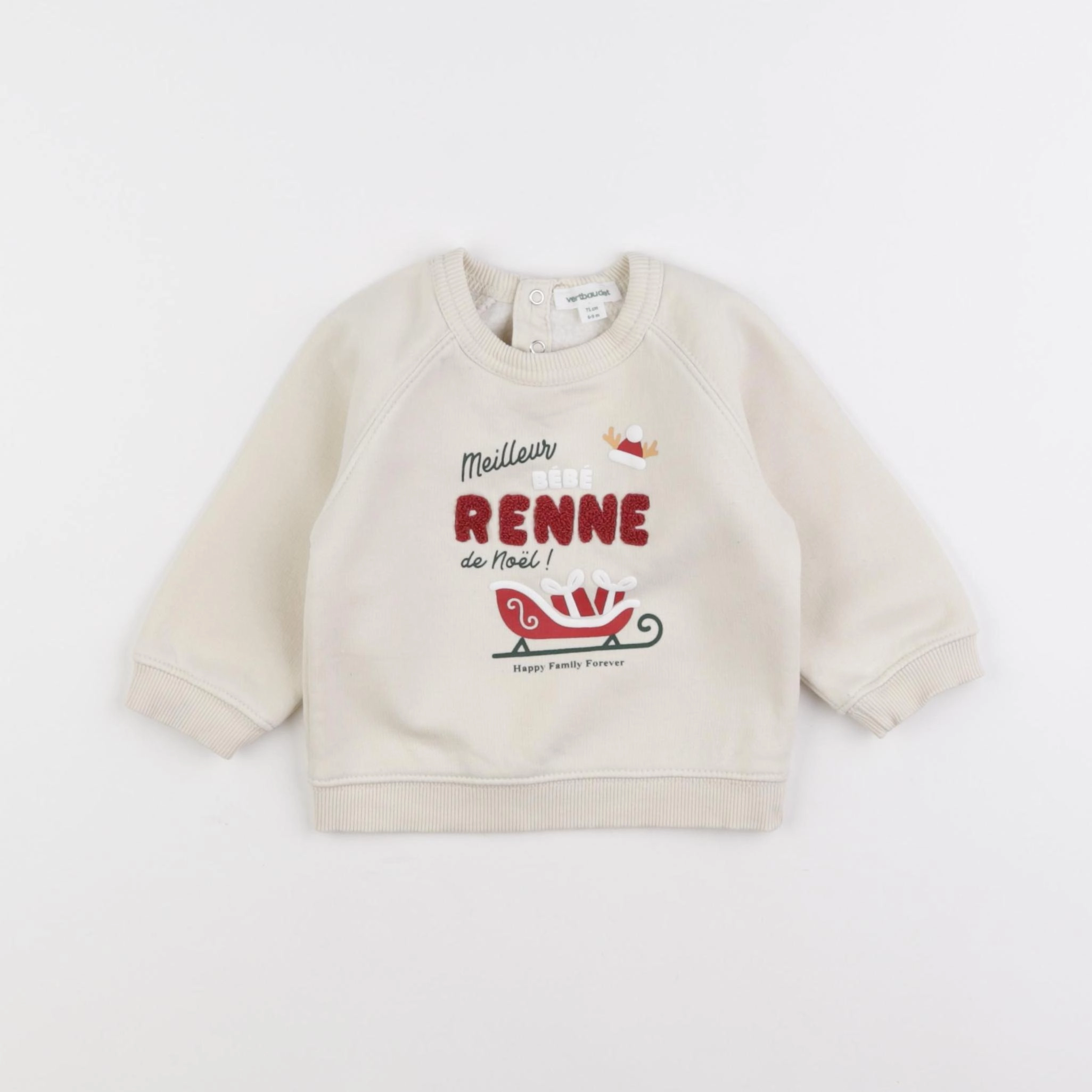 Vertbaudet - sweat beige - 6/9 mois