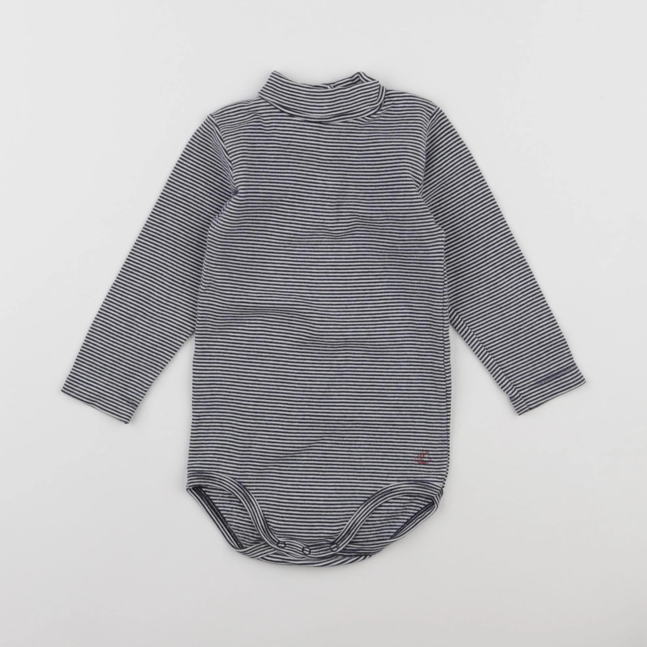 Petit Bateau - body à col blanc, bleu - 2 ans