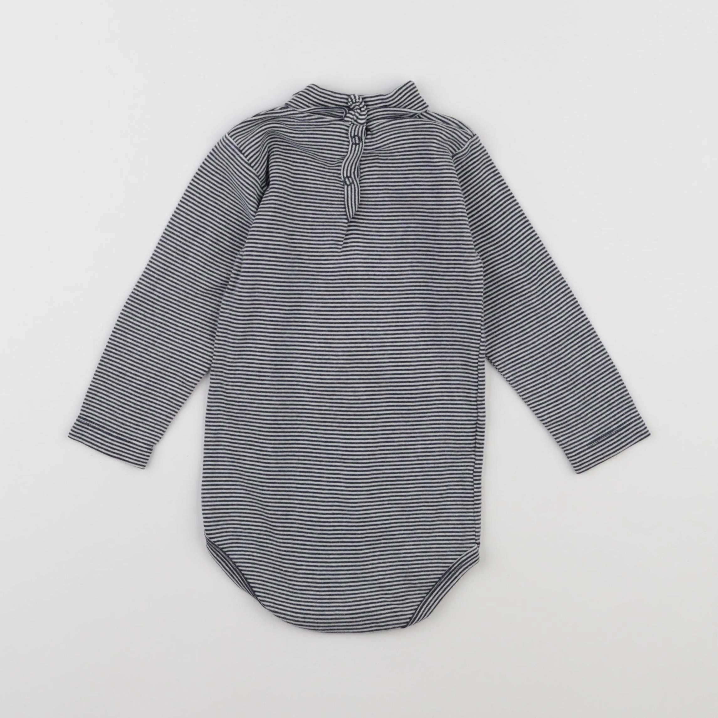 Petit Bateau - body à col blanc, bleu - 2 ans