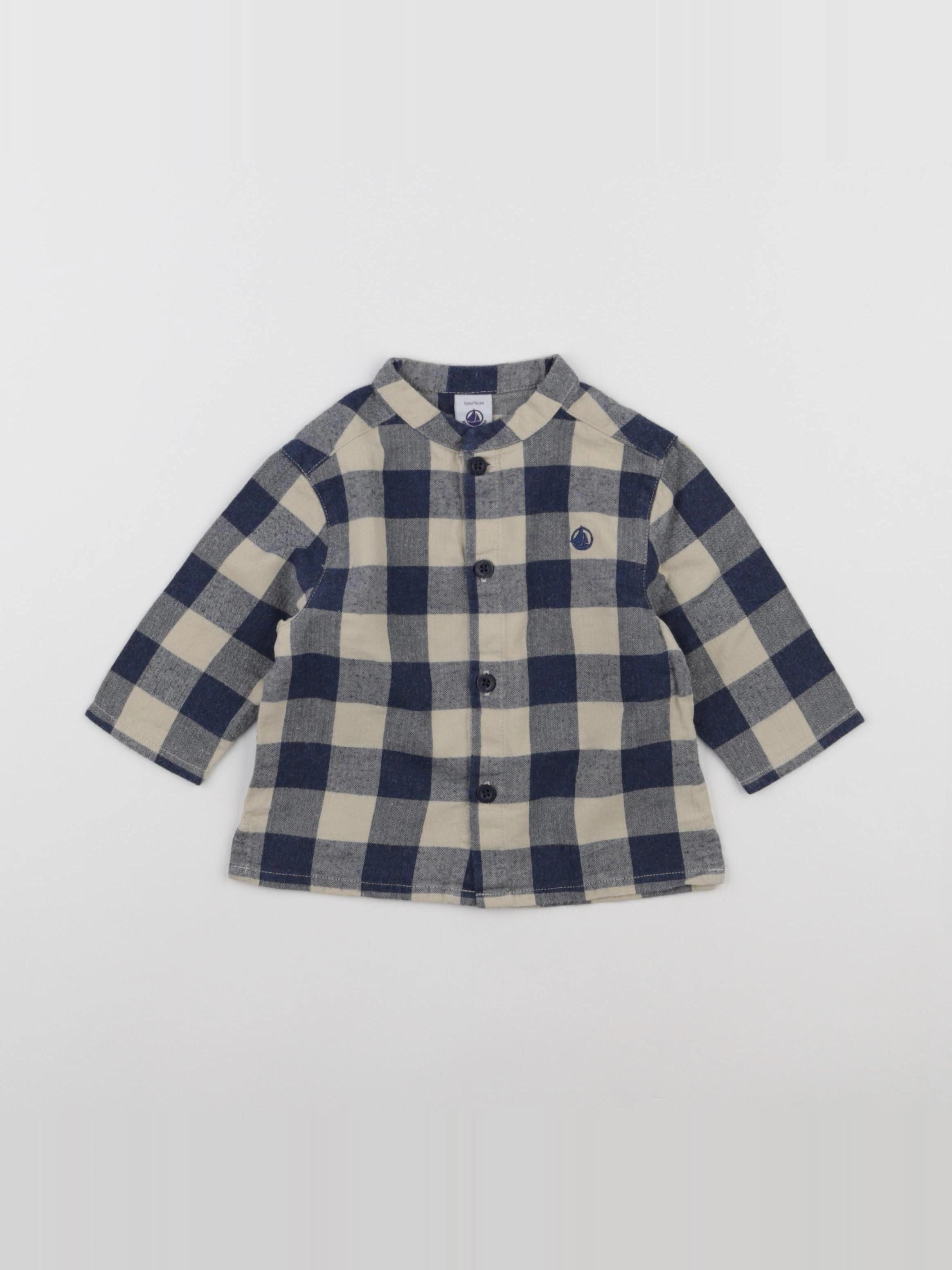 Petit Bateau - chemise beige, bleu - 12 mois
