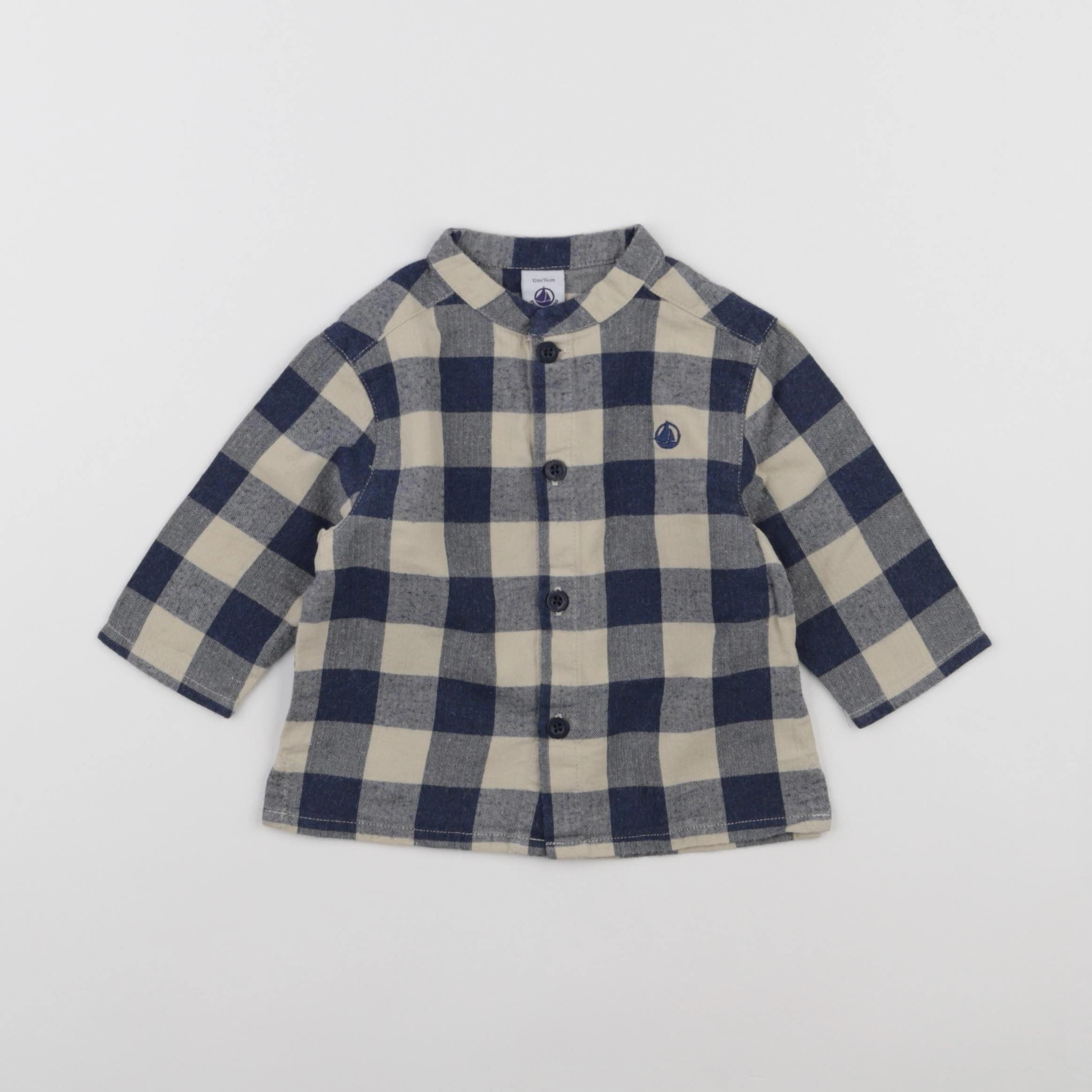 Petit Bateau - chemise beige, bleu - 12 mois