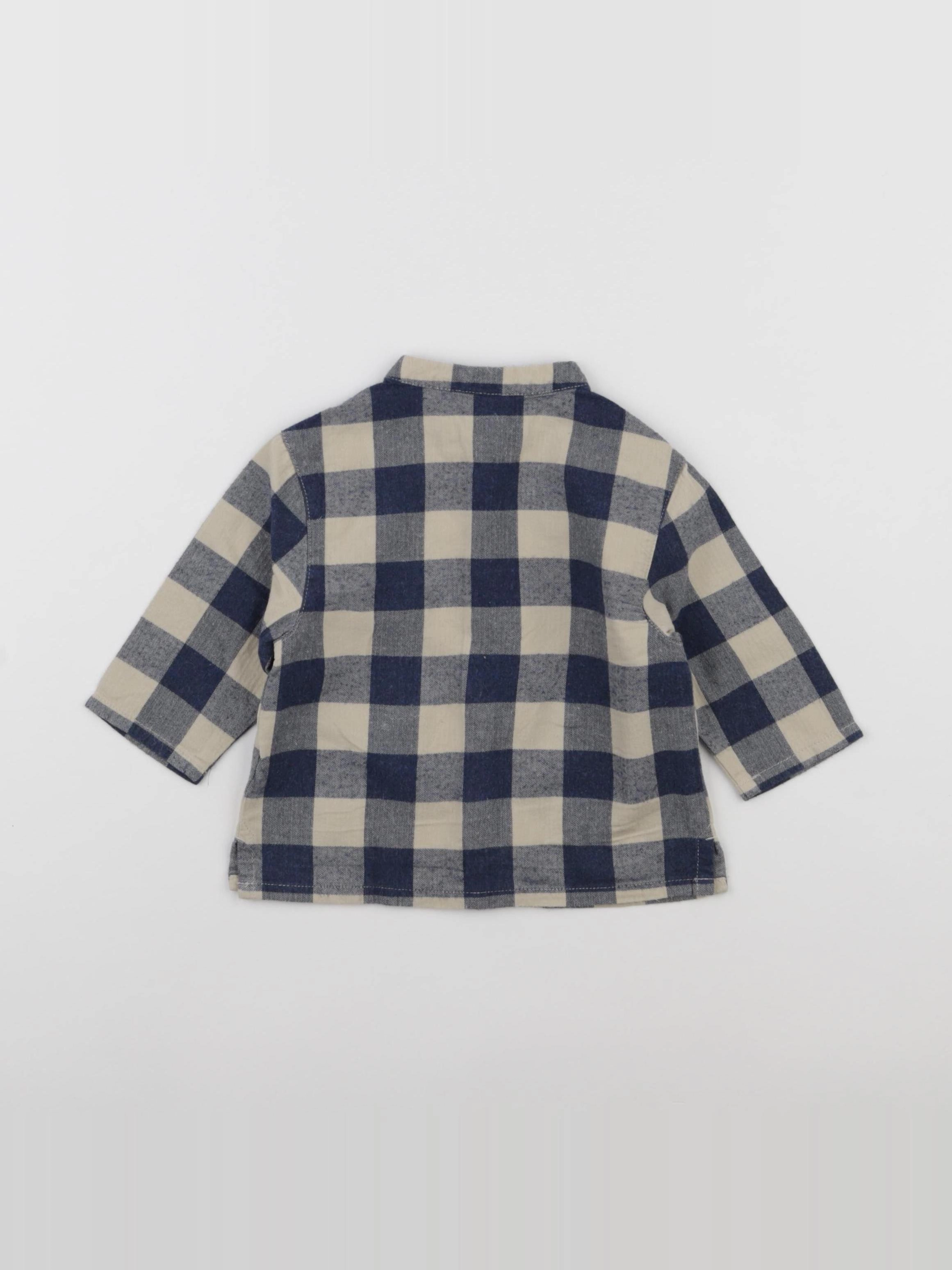 Petit Bateau - chemise beige, bleu - 12 mois