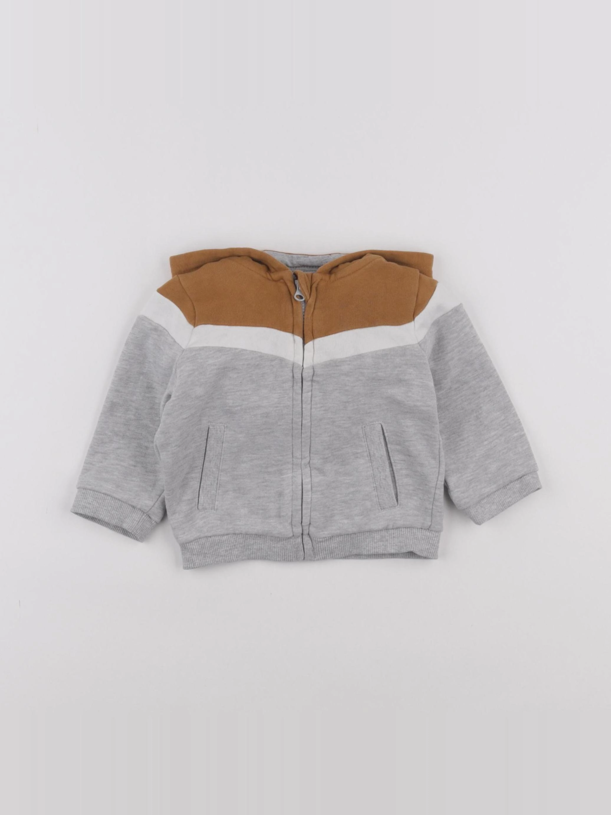 Vertbaudet - sweat gris, marron - 9 mois