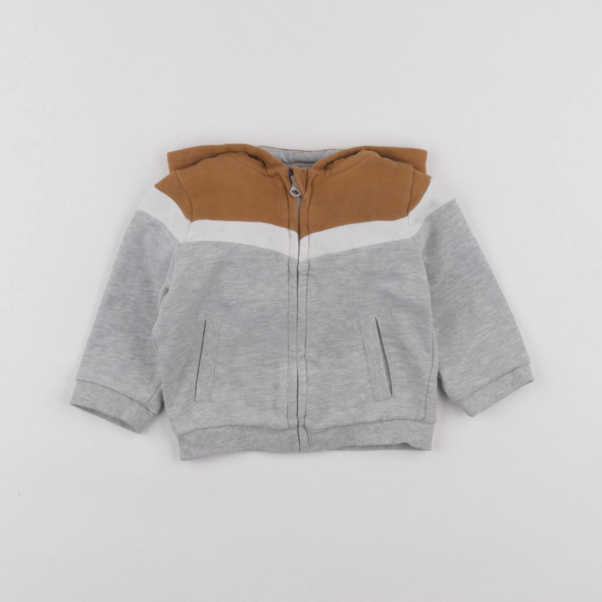 Vertbaudet - sweat gris, marron - 9 mois