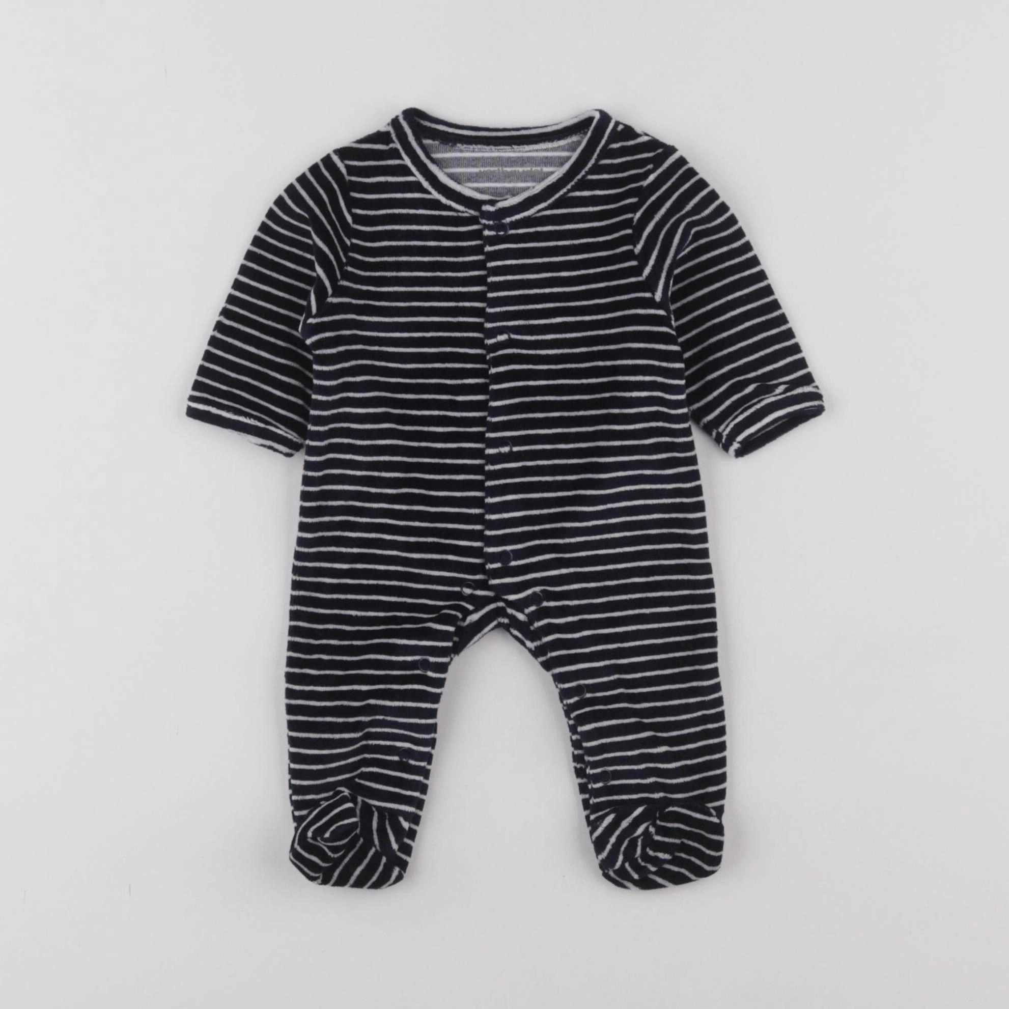 Vertbaudet - pyjama velours bleu, blanc - 0 mois