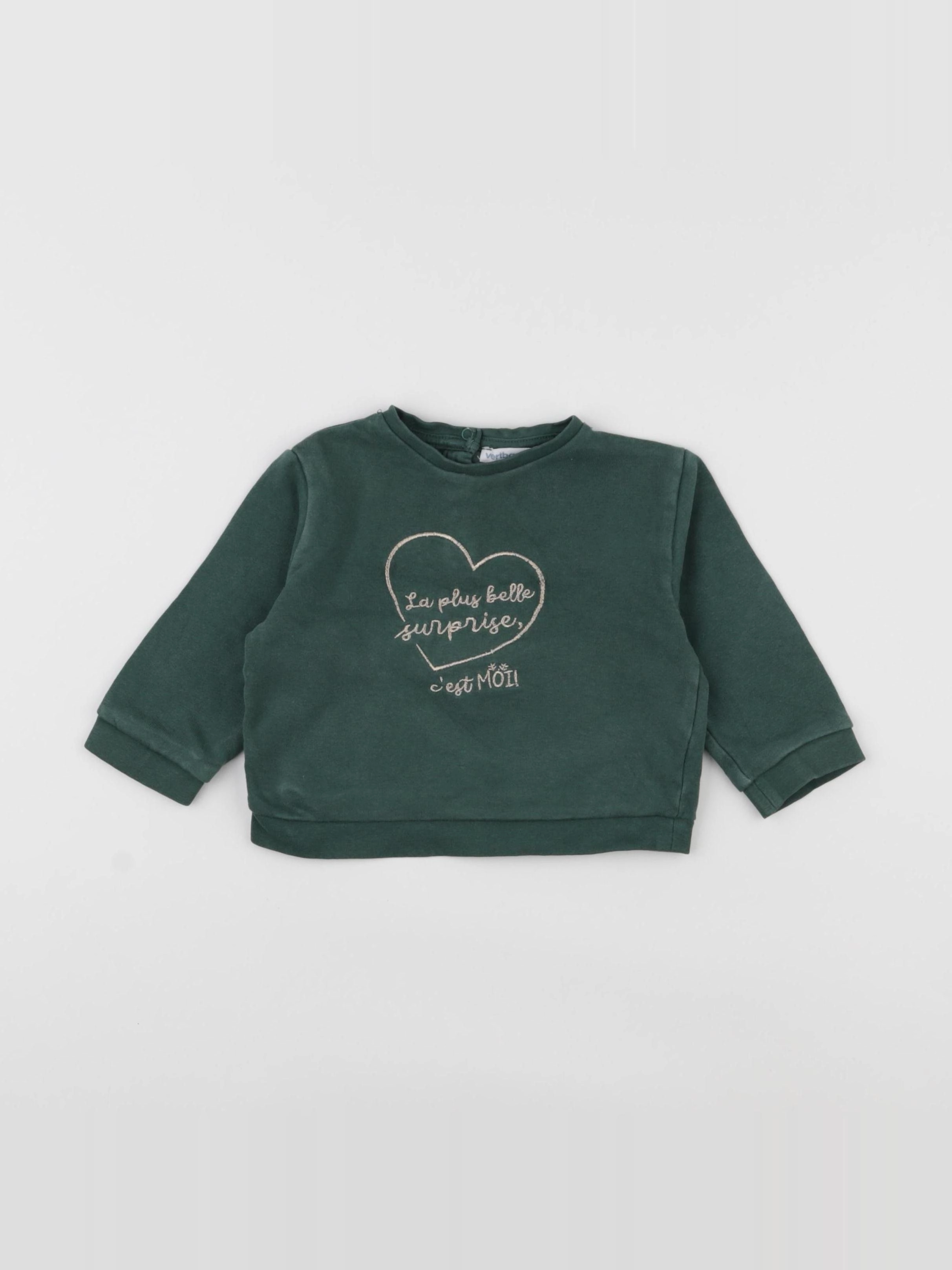 Vertbaudet - sweat vert - 9 mois