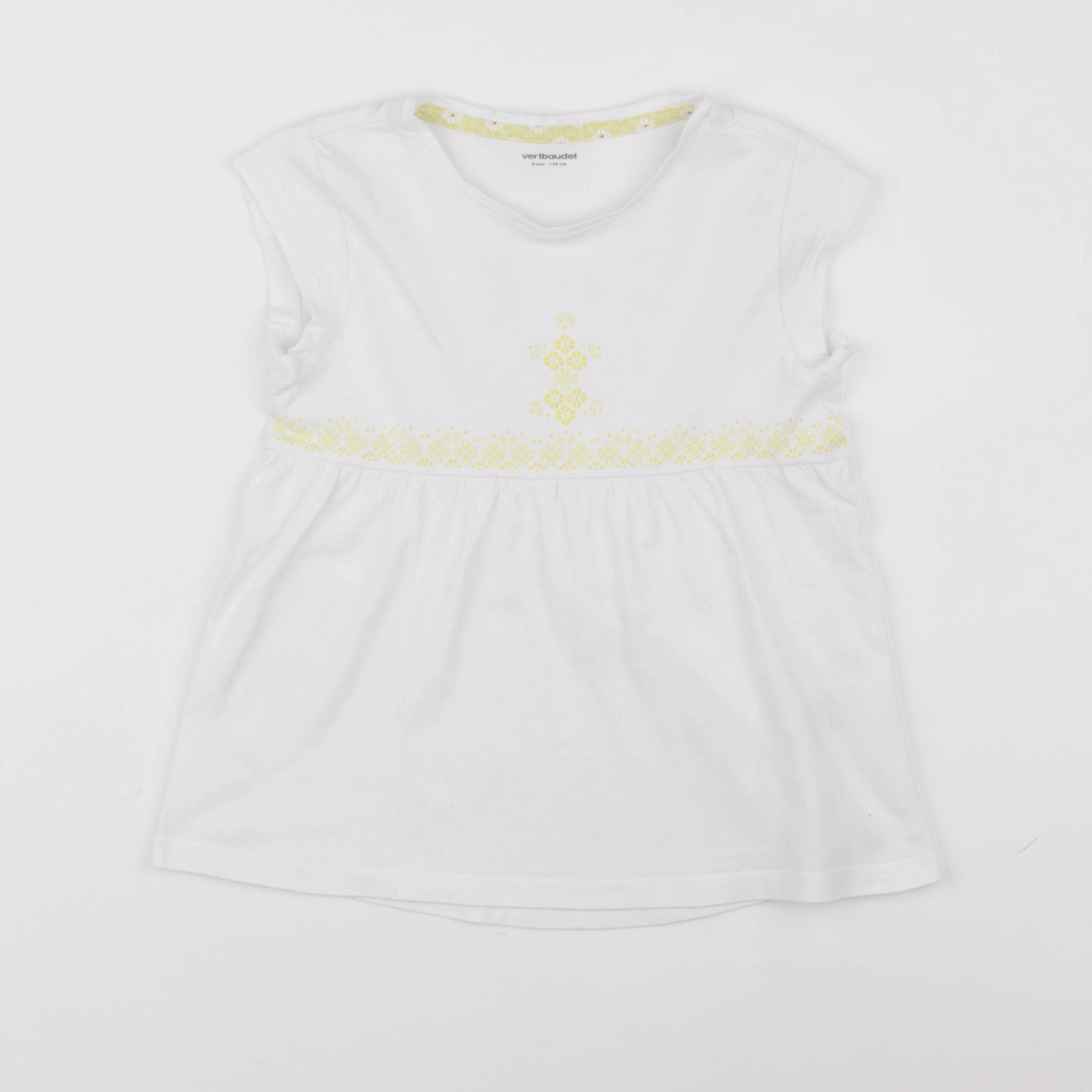 Vertbaudet - tee-shirt blanc, jaune - 8 ans