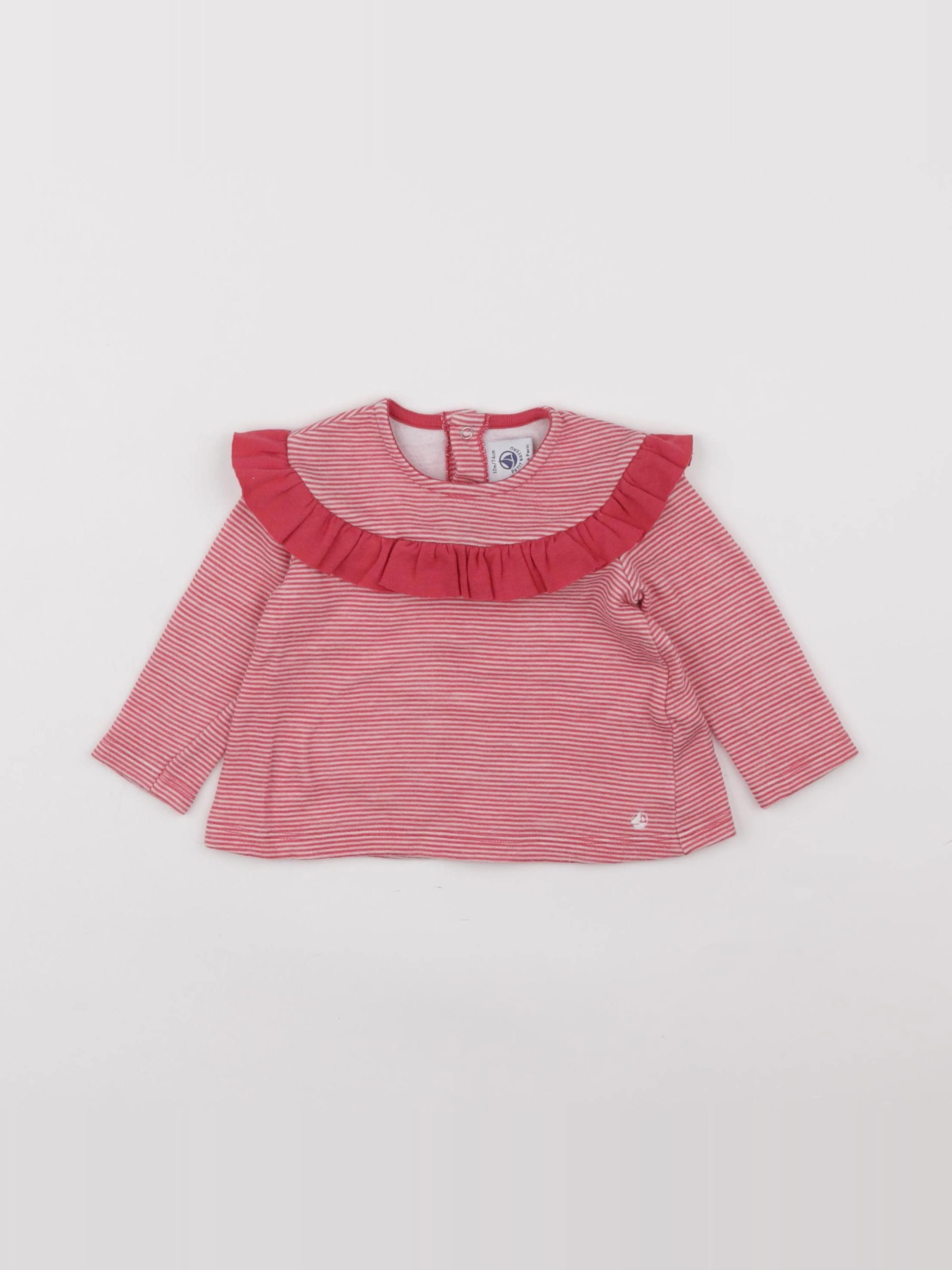 Petit Bateau - tee-shirt rose, blanc - 12 mois