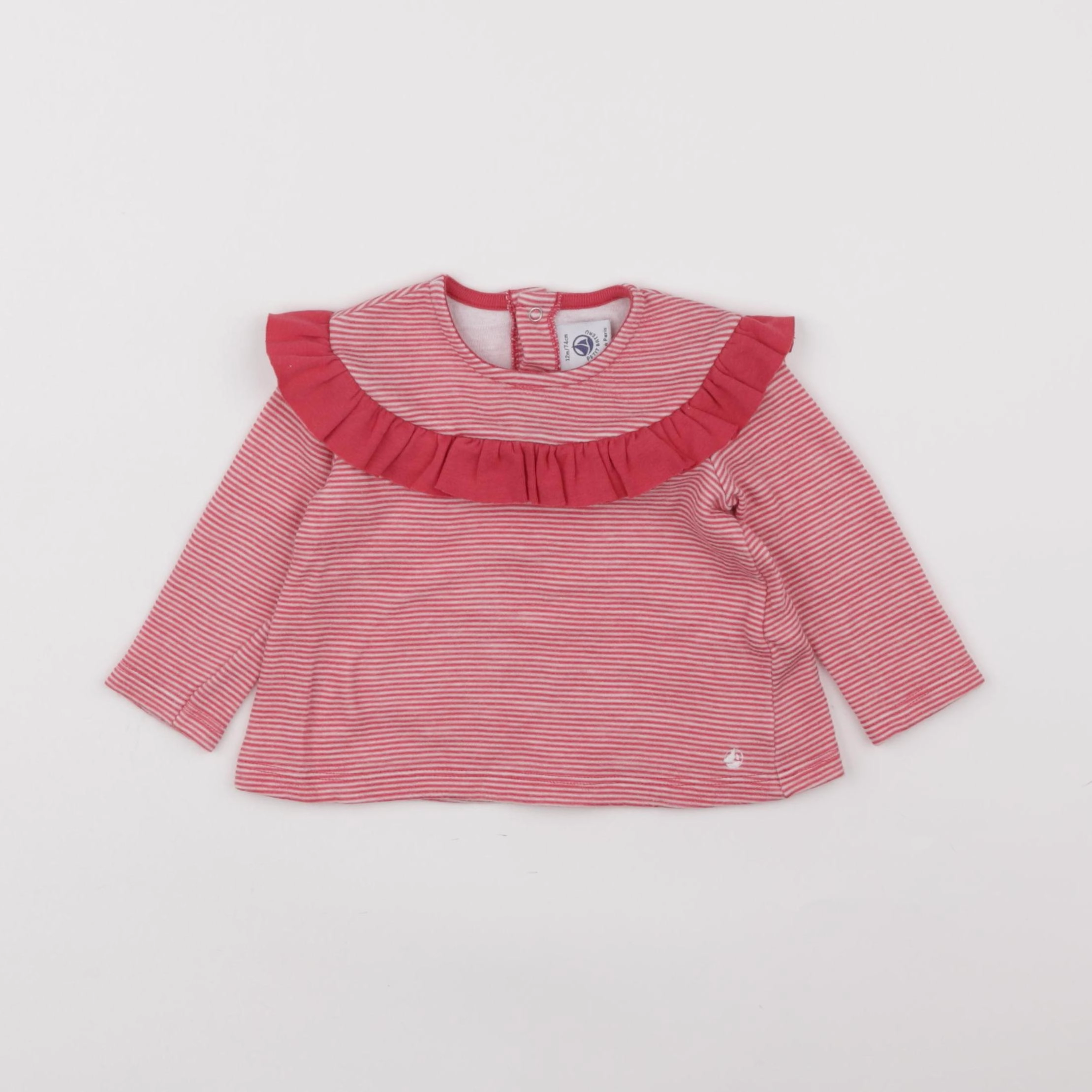 Petit Bateau - tee-shirt rose, blanc - 12 mois