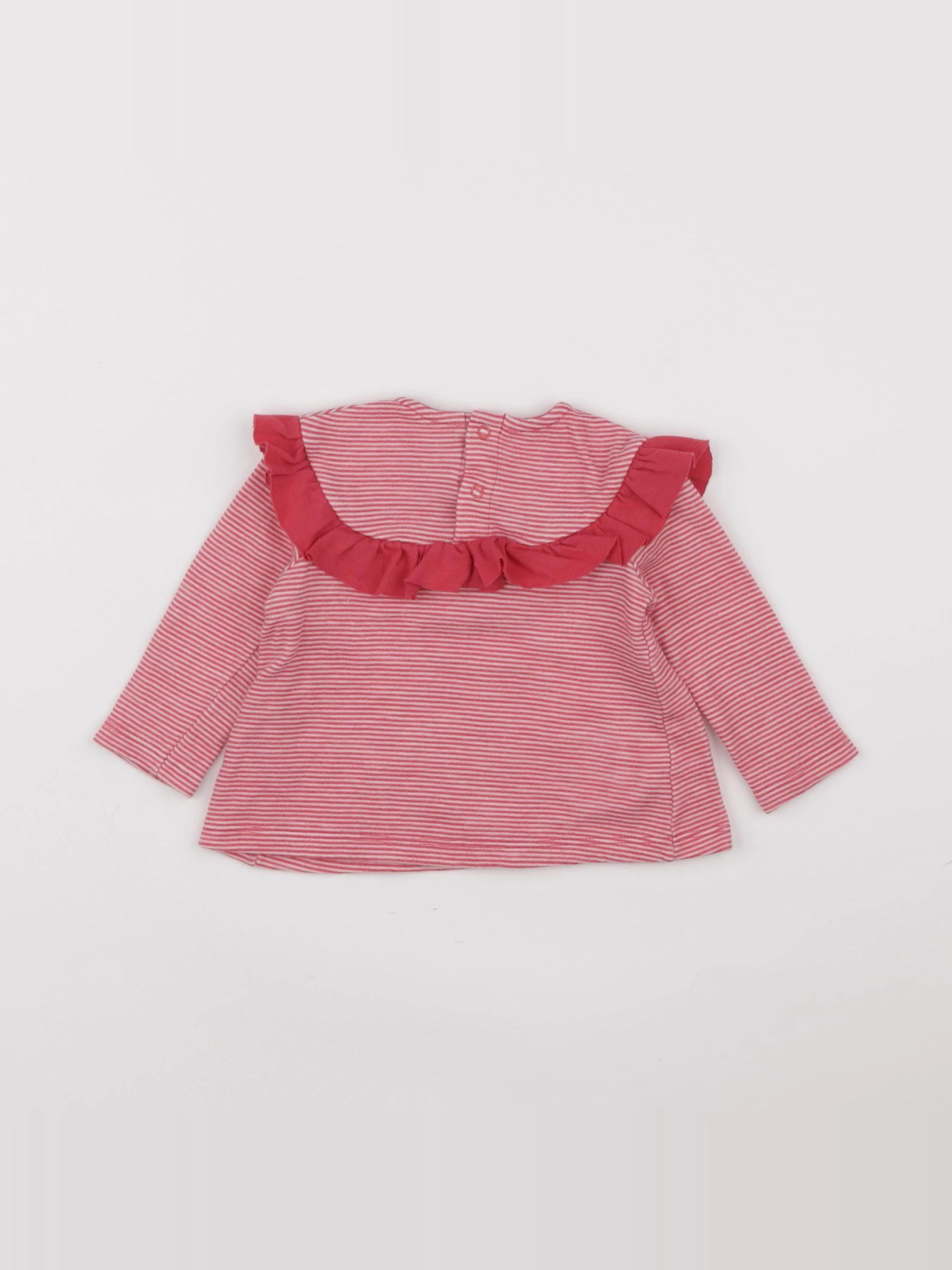 Petit Bateau - tee-shirt rose, blanc - 12 mois