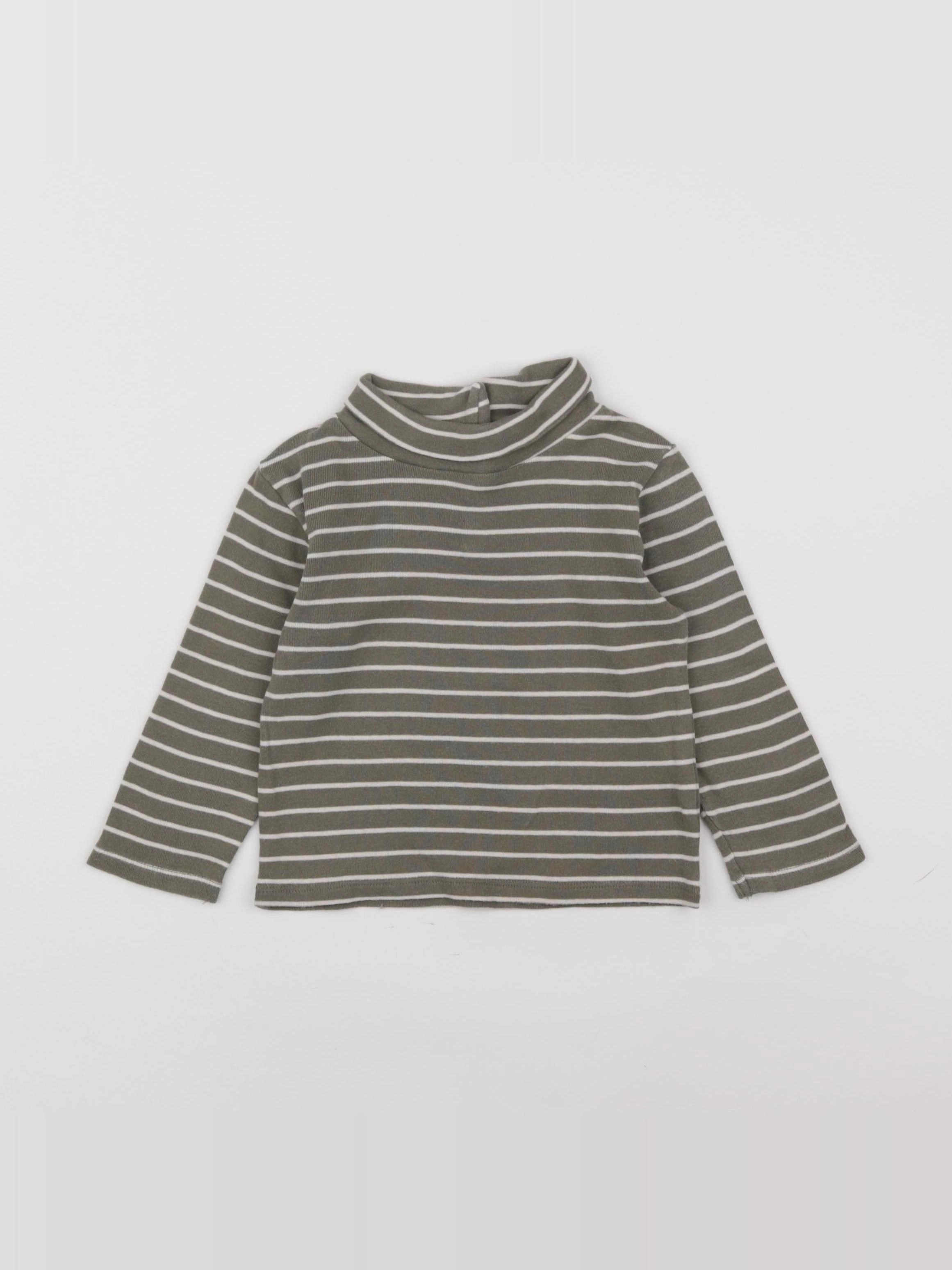 Vertbaudet - sous-pull vert, blanc - 2 ans
