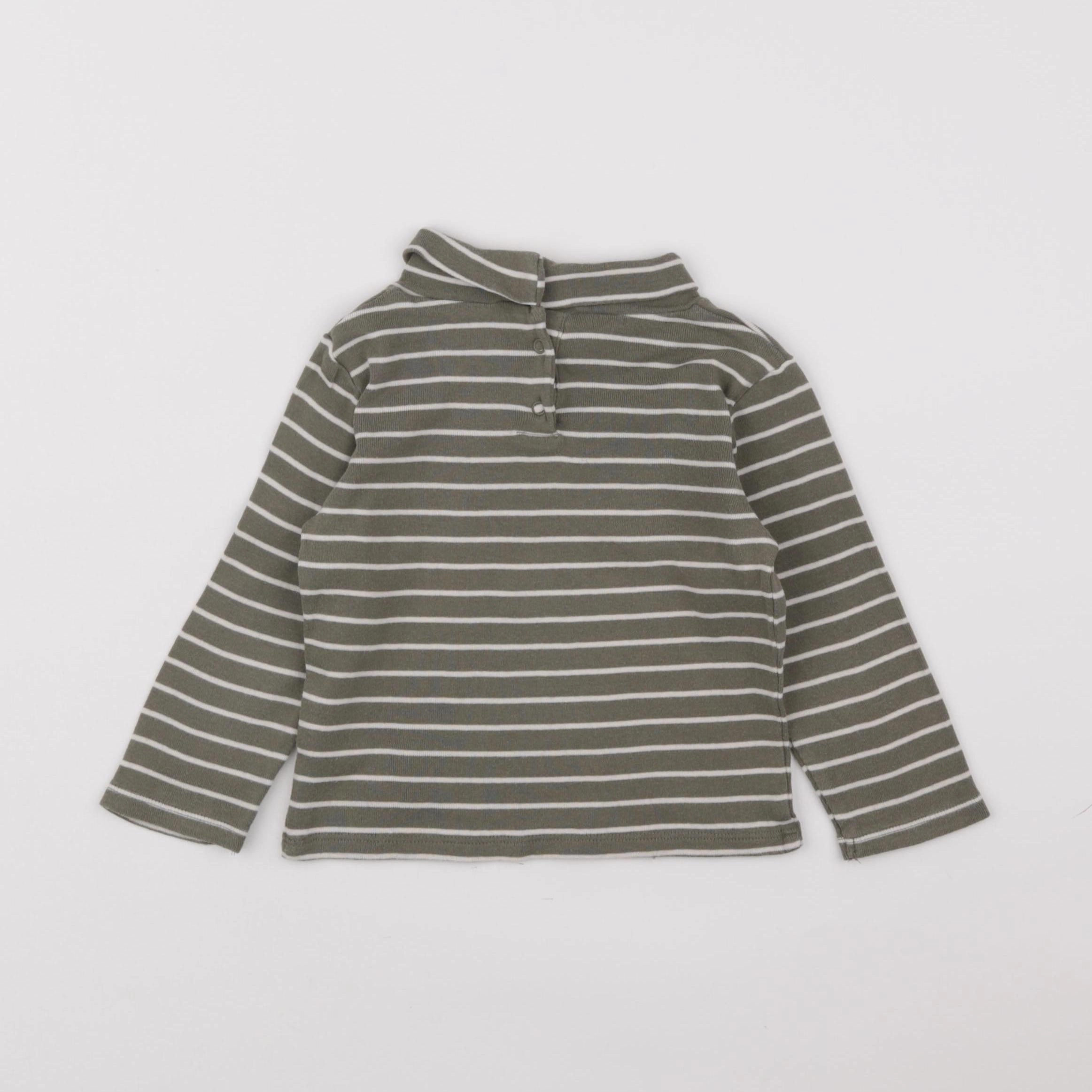 Vertbaudet - sous-pull vert, blanc - 2 ans