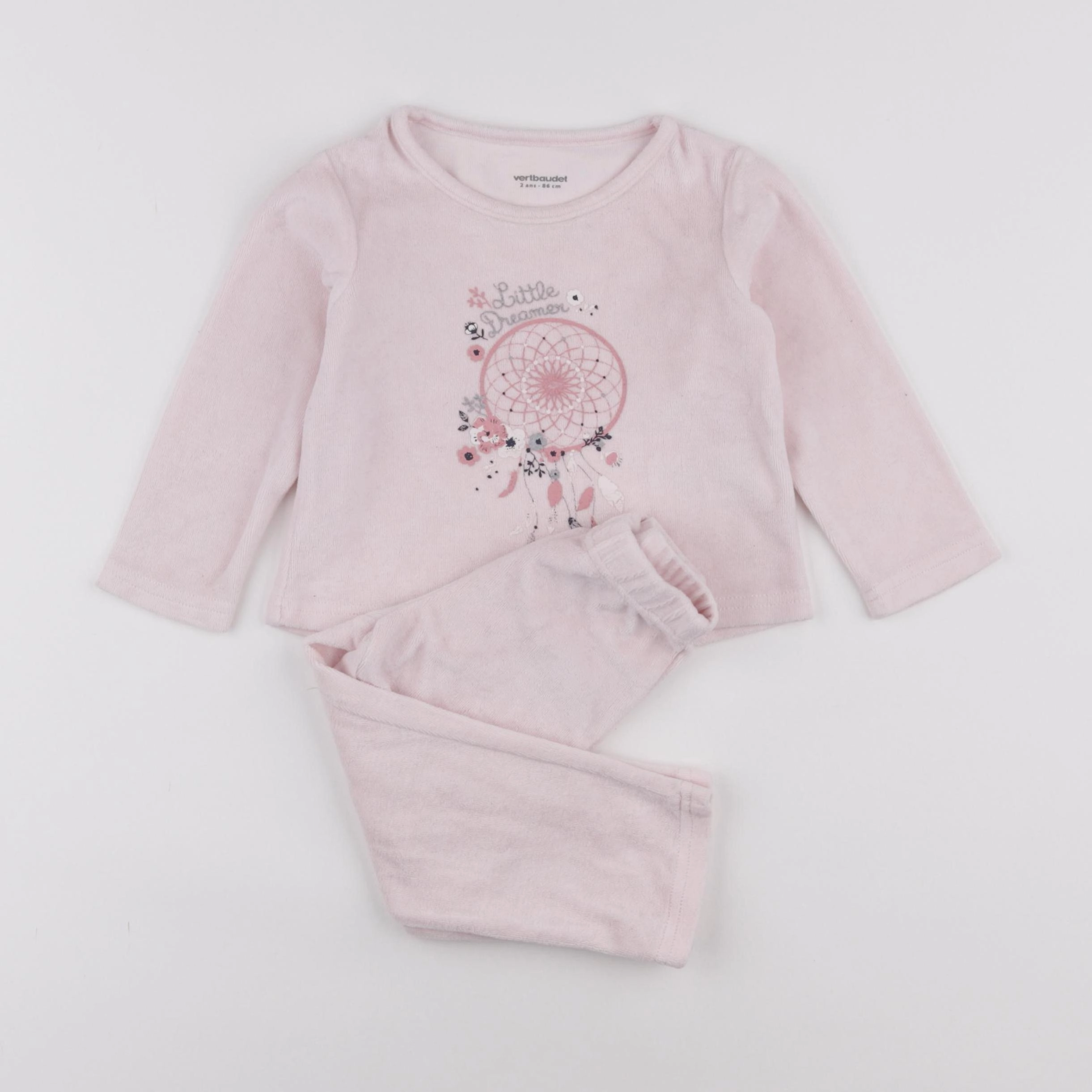 Vertbaudet - pyjama velours rose - 2 ans