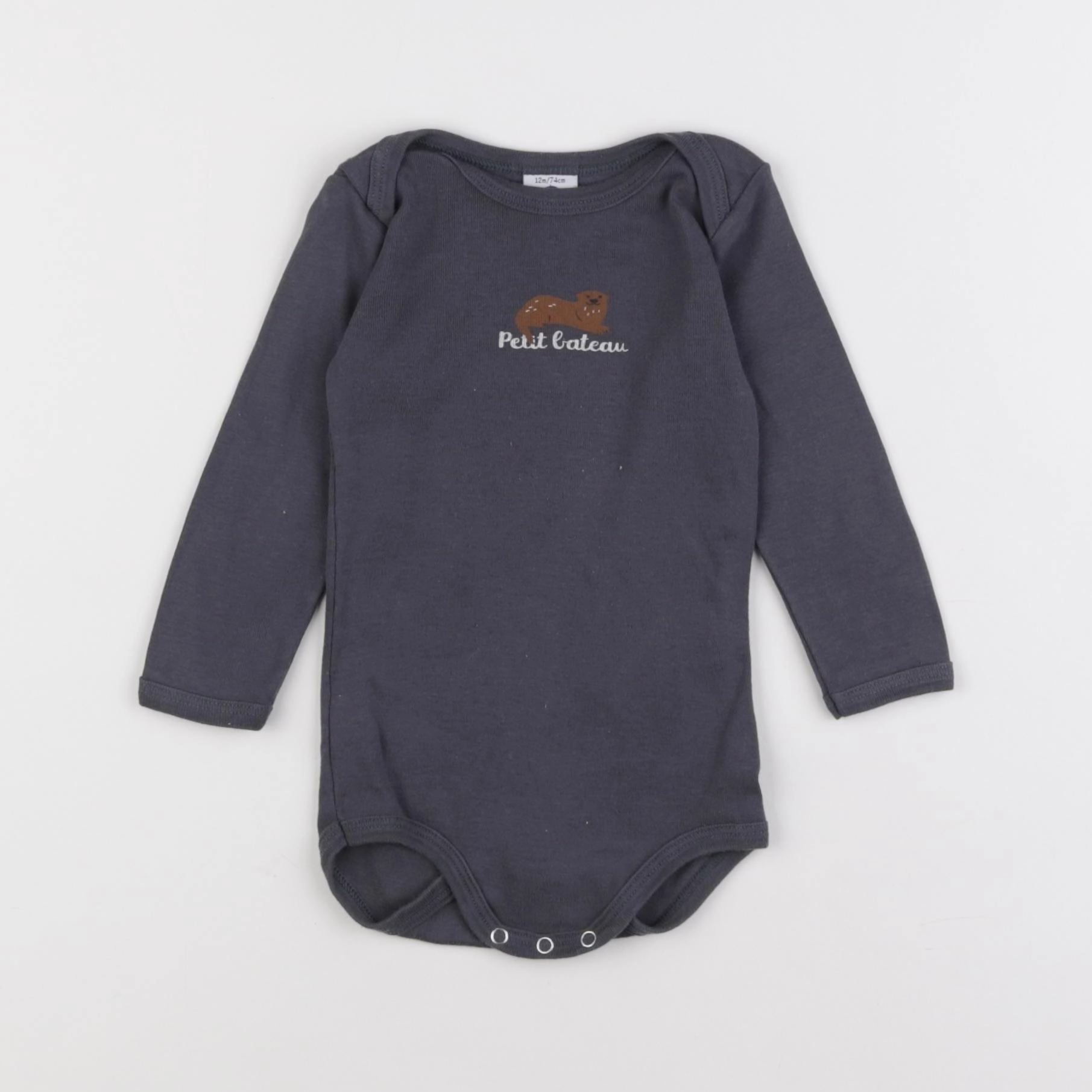 Petit Bateau - body gris - 12 mois