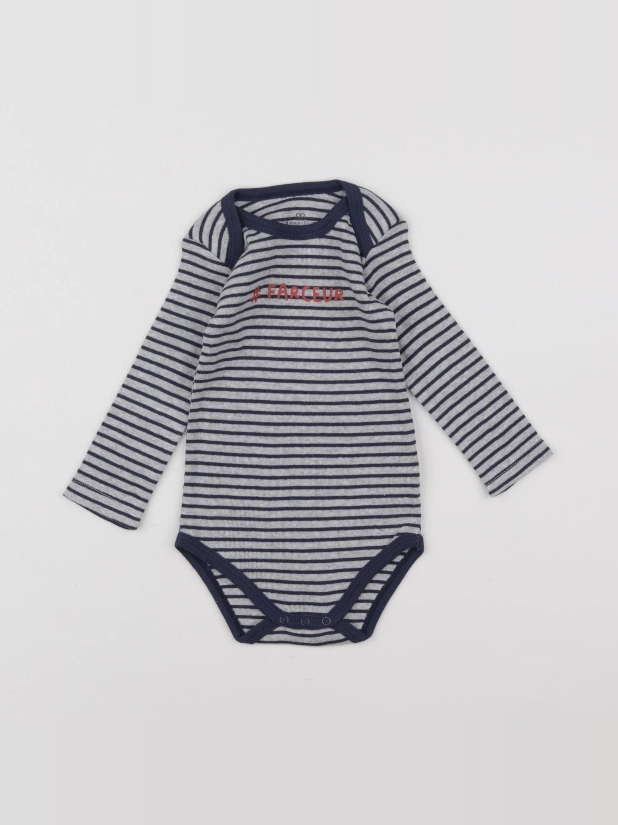 La Redoute - body gris, bleu - 9 mois