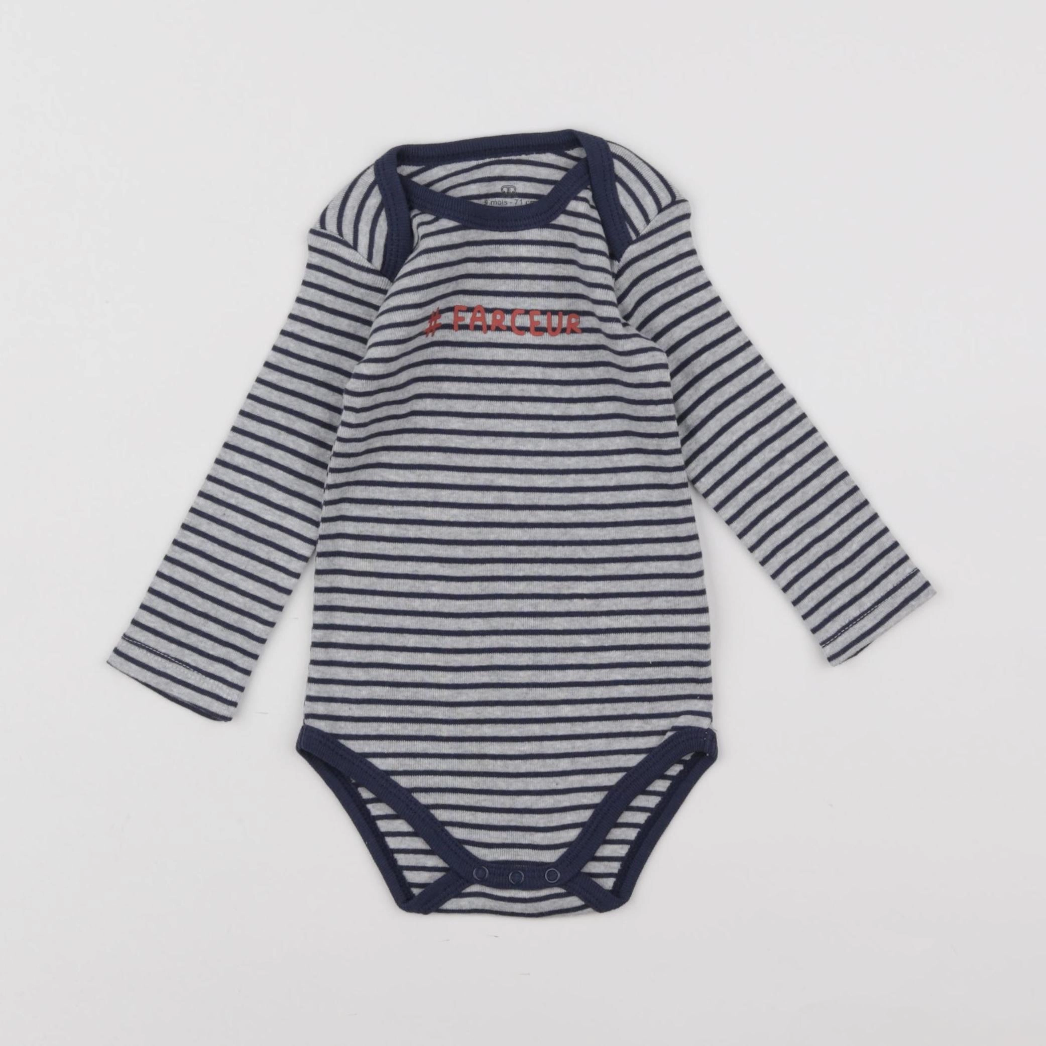 La Redoute - body gris, bleu - 9 mois