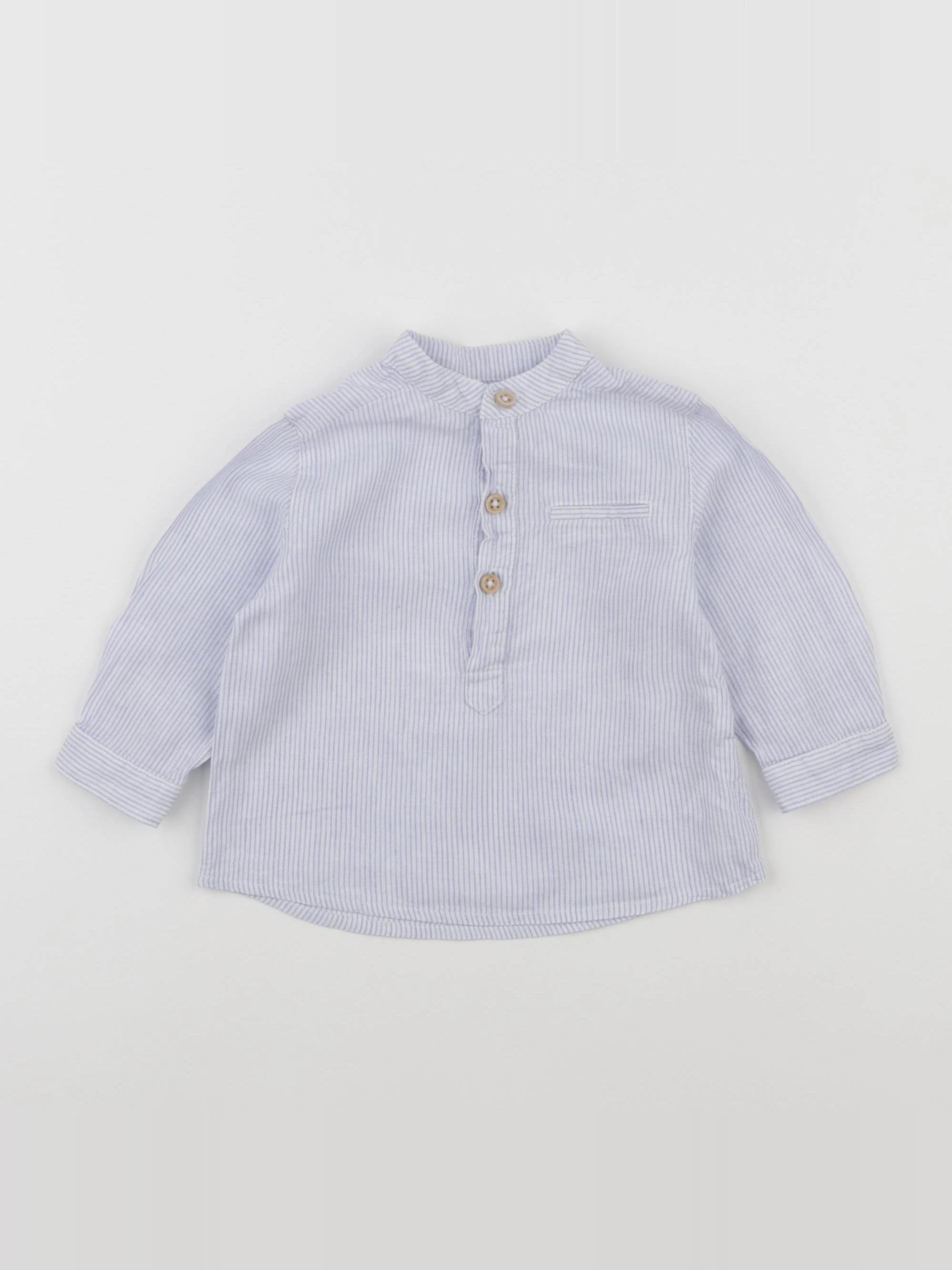 Boutchou - chemise blanc, bleu - 6 mois