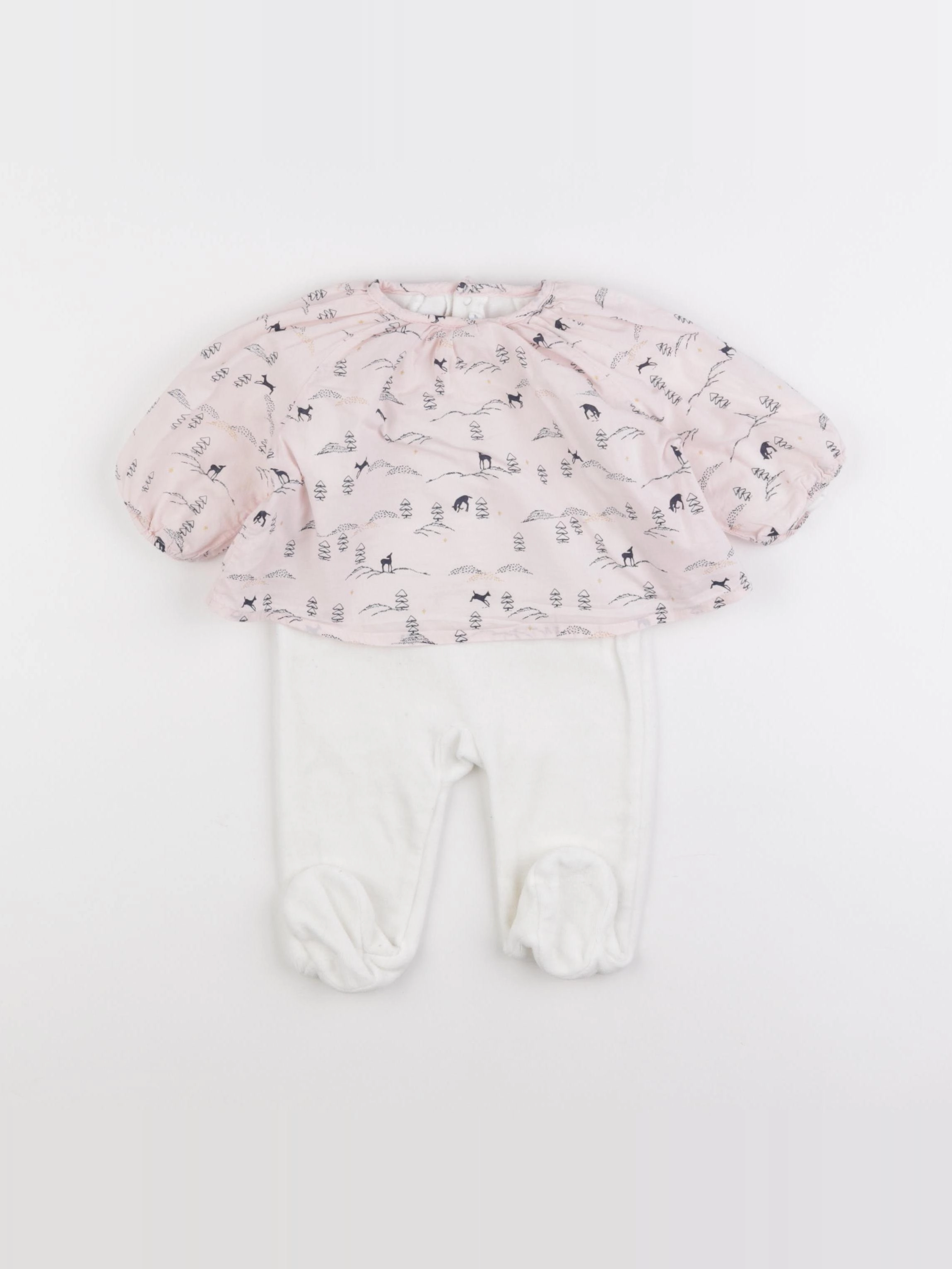 Boutchou - pyjama velours blanc, rose - 3 mois