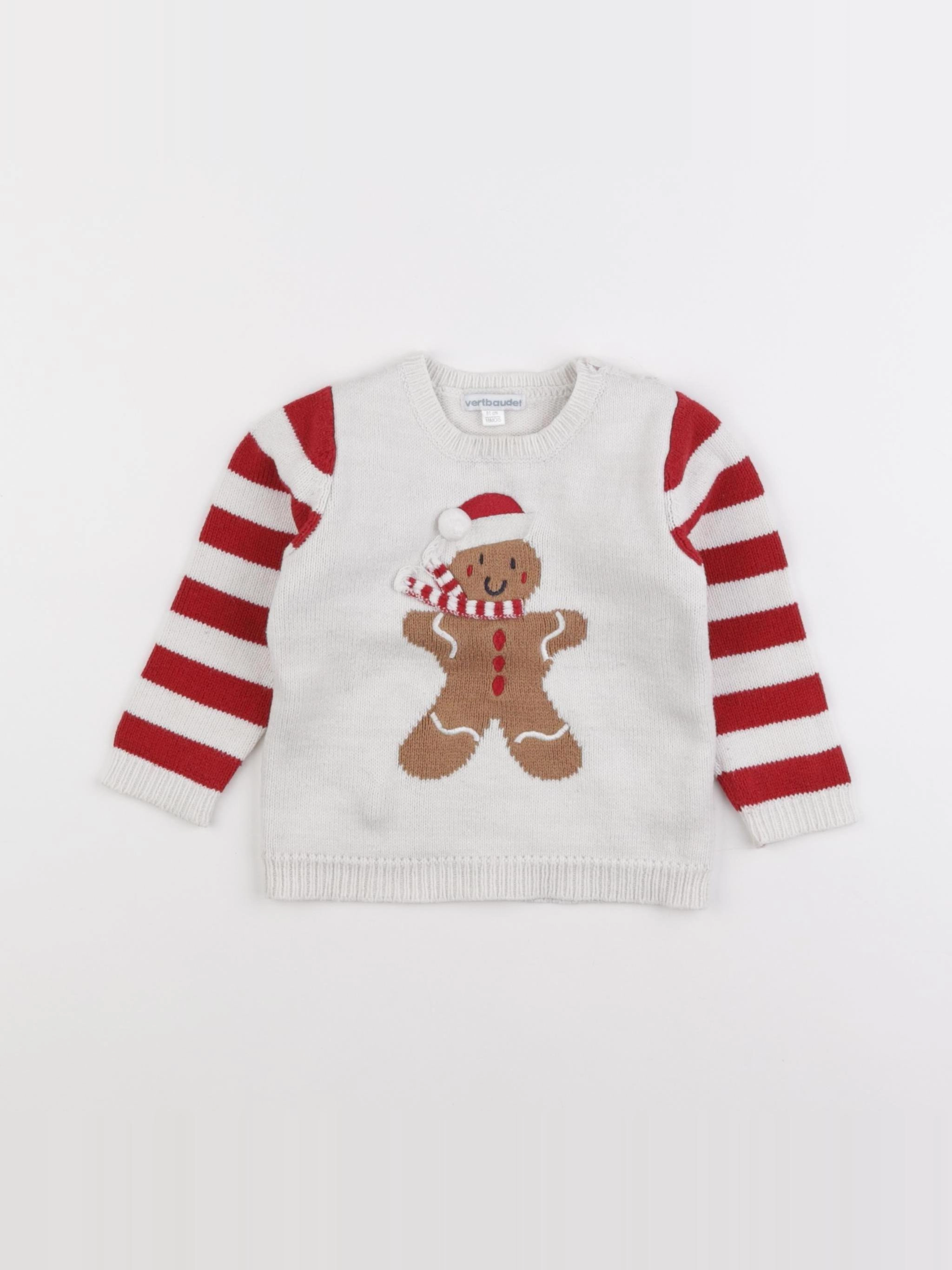 Vertbaudet - pull beige, rouge - 18 mois