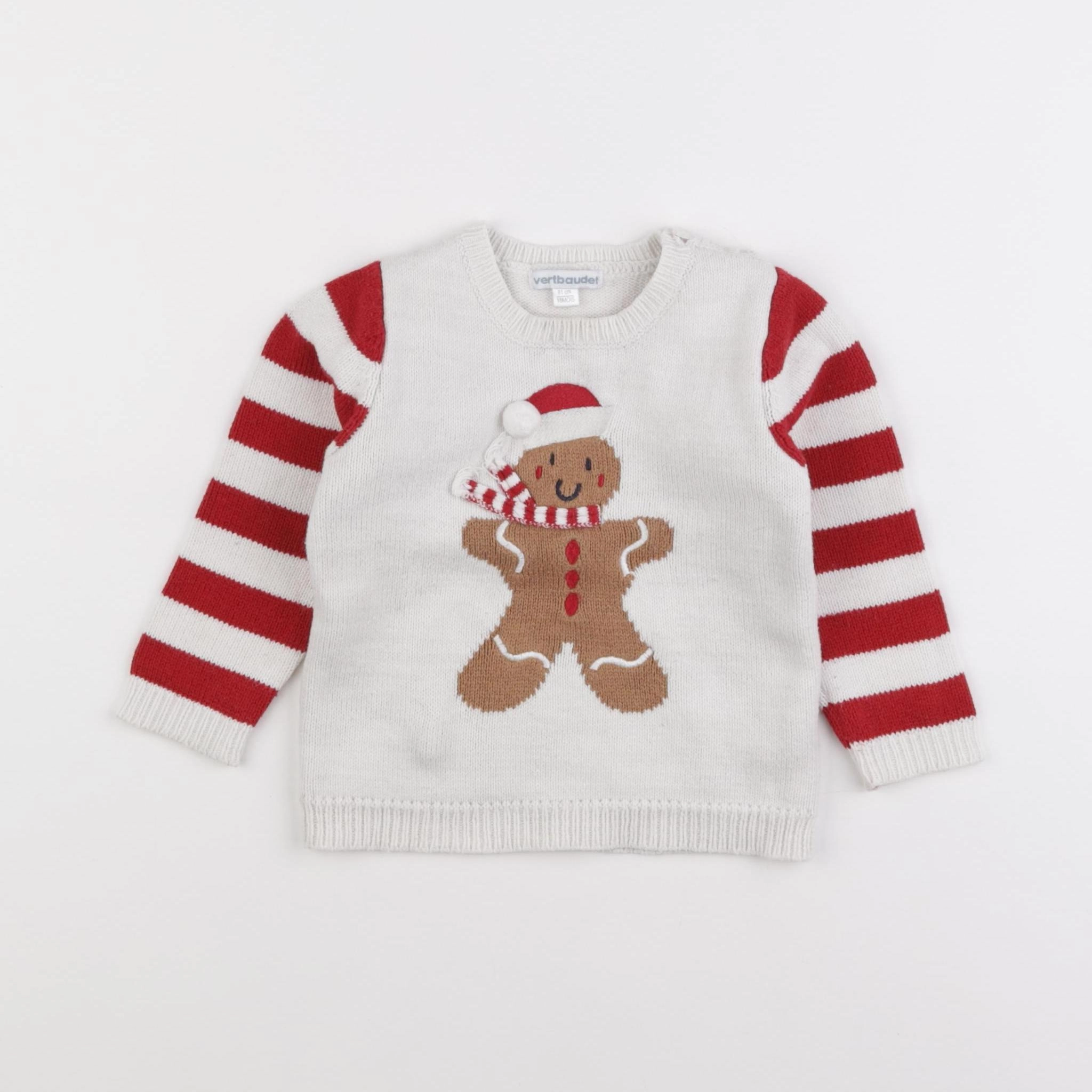 Vertbaudet - pull beige, rouge - 18 mois